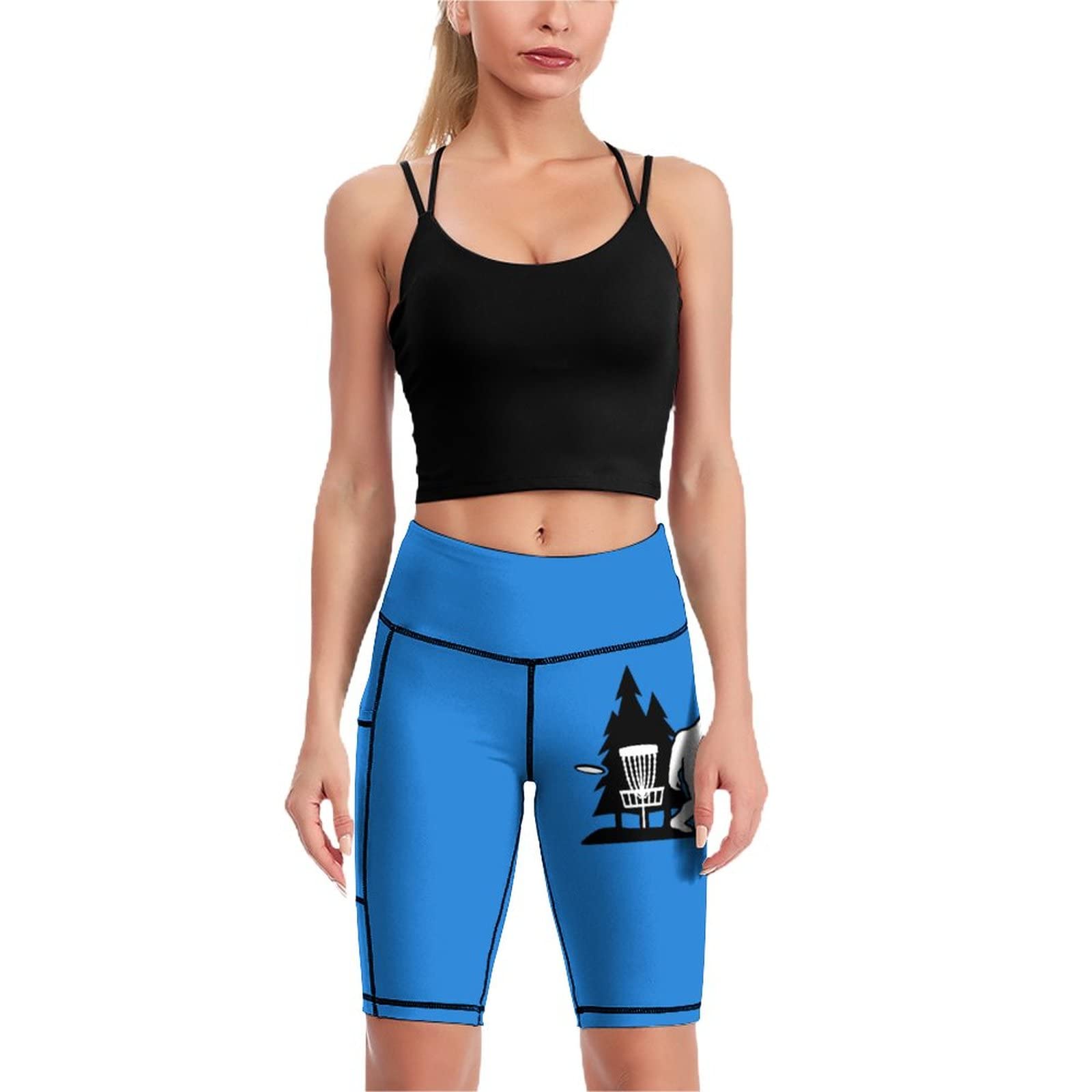 WEEDKEYCAT Bigfoot Disc Golf Tree Women's Yoga Shorts - Stretchy Workout Pants with Pockets for Running, Hiking & Gym - Comfortable Elastic Leggings for Outdoor Sports & Fitness Activities