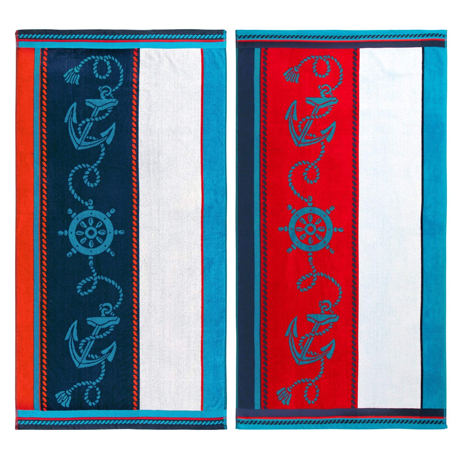 GoLinens 100% Pure Cotton Oversized Beach Towel Set of 2 - Soft, Absorbent & Quick-Dry Bath Towels for Pool, Sailing, Yoga & Outdoor Activities - Ocean Blue