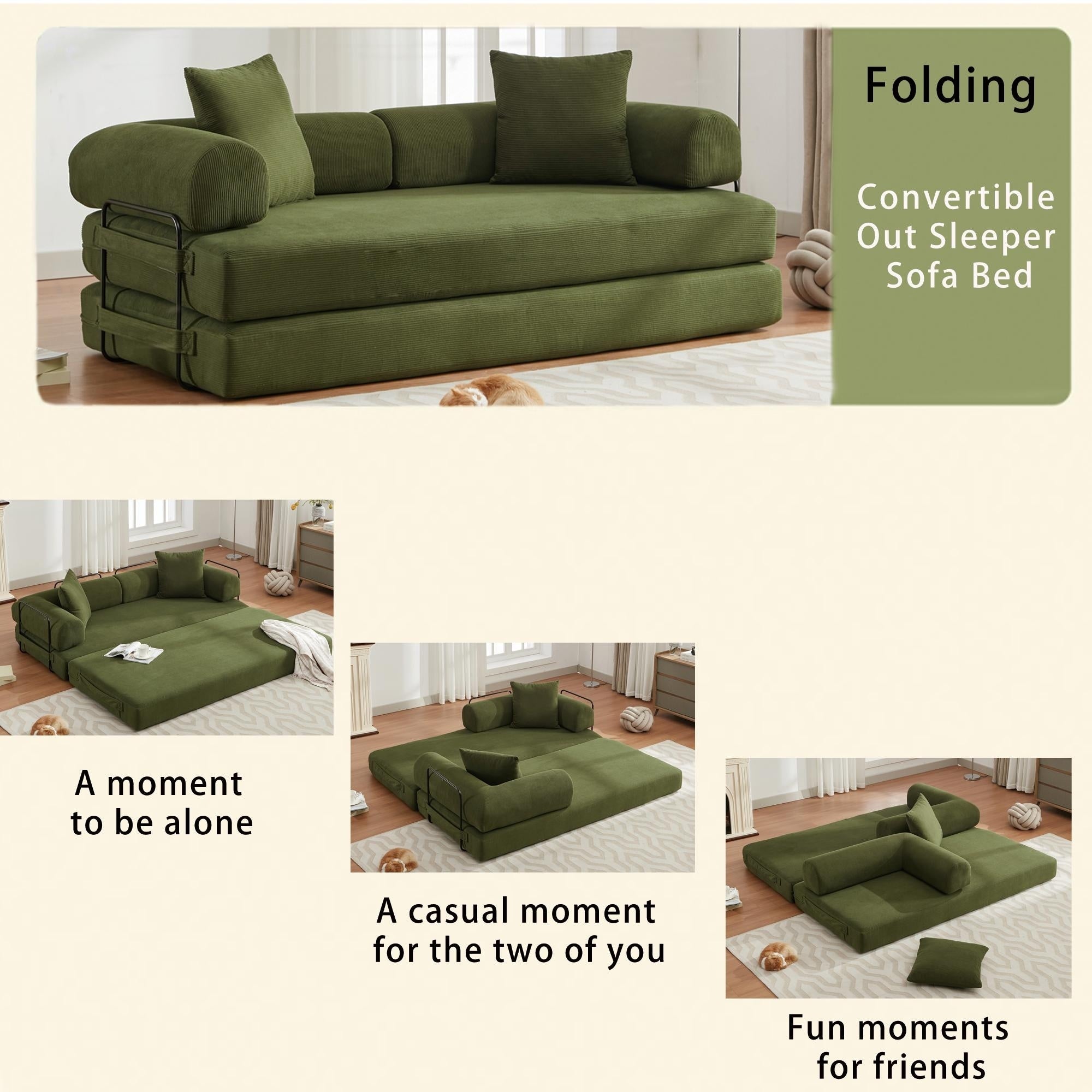 3-Seat Folding Sofa Bed - King Size Convertible Sleeper with High-Density Foam & Non-Slip Pad - Perfect for Small Spaces, Guest Rooms & Apartments