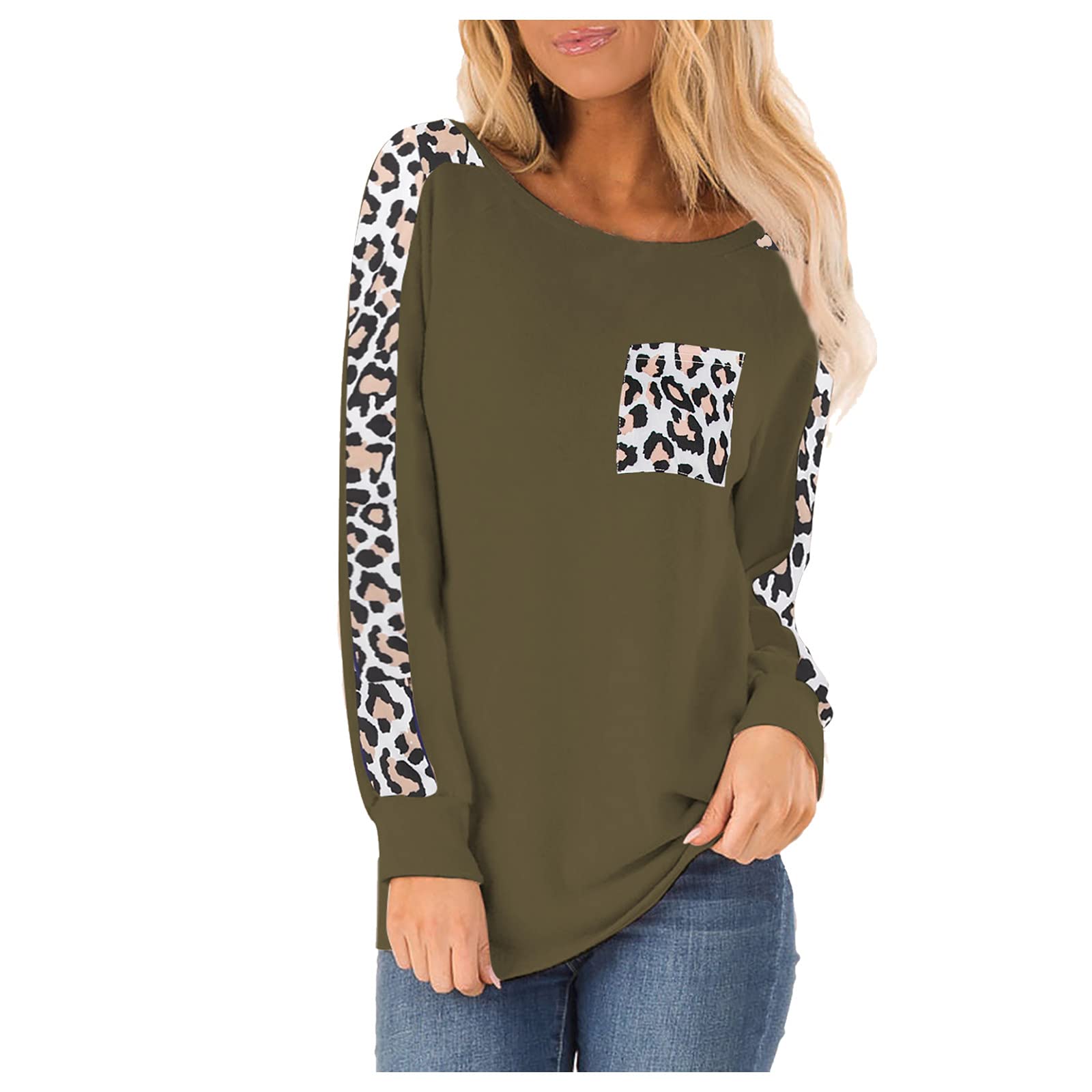 Women's Winter Long Sleeve Leopard Print Turtleneck Top with Stitching Pocket - Cozy Casual Blouse for Work, Date Night & Holiday Outfits