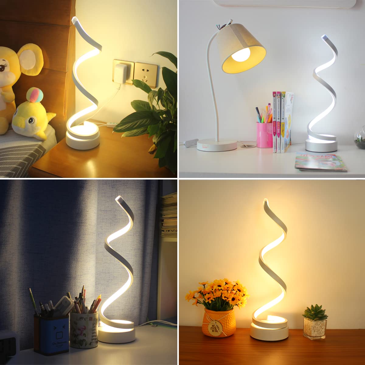 Modern Dimmable LED Table Lamps Set of 2 - 12W Spiral Desk Lamp with 3 Color Temperatures & 10 Brightness Levels for Bedroom Nightstand, Office, Living Room | Energy Efficient Bedside Lighting for Reading, Working & Relaxing (White)