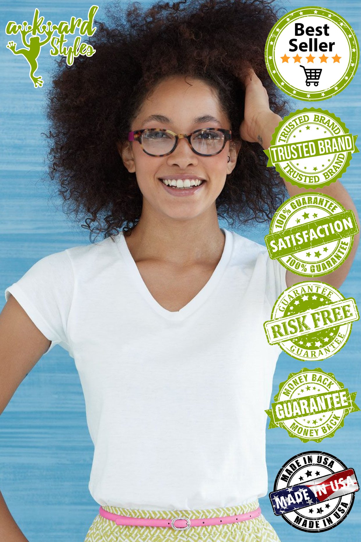 Awkwardstyles Women's Funny 'Hell Yes! They're Fake' V-Neck T-Shirt - Breast Cancer Awareness Shirt with Inspirational Bookmark - Perfect for Survivors, Supporters & Awareness Events