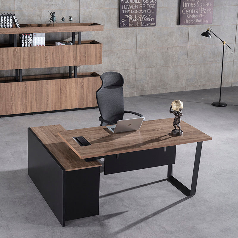 ADRIANO Executive Office Desk with Right Return - 160cm & 180cm Light Brown Wooden L-Shaped Desk for Home Office & Workspace