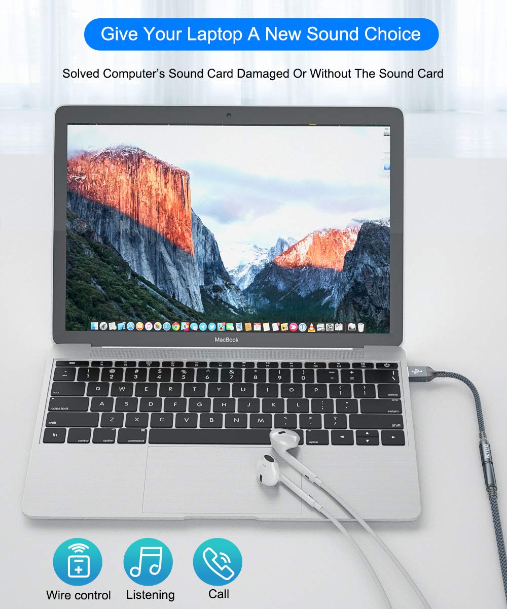 AkoaDa USB to 3.5mm Audio Jack Adapter (18cm) - External Sound Card Converter with Aux Stereo Output - Compatible with Headphones, PC, Laptop, Linux, Desktop, PS4 & More Devices (Grey) - Perfect for Gaming, Music Streaming & Conference Calls