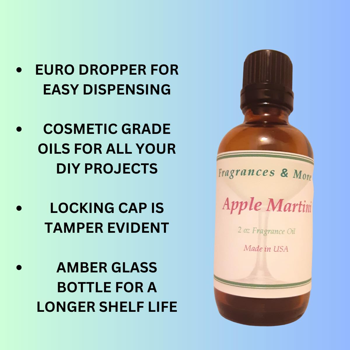 Premium Apple Martini Fragrance Oil - 2oz (60ml) Candle Making Scent, Soap & Home Fragrance Oil | Essential Oil for Aromatherapy, DIY Candles, Bath Products & Room Diffusers | Long-Lasting Scent for Relaxation & Home Spa