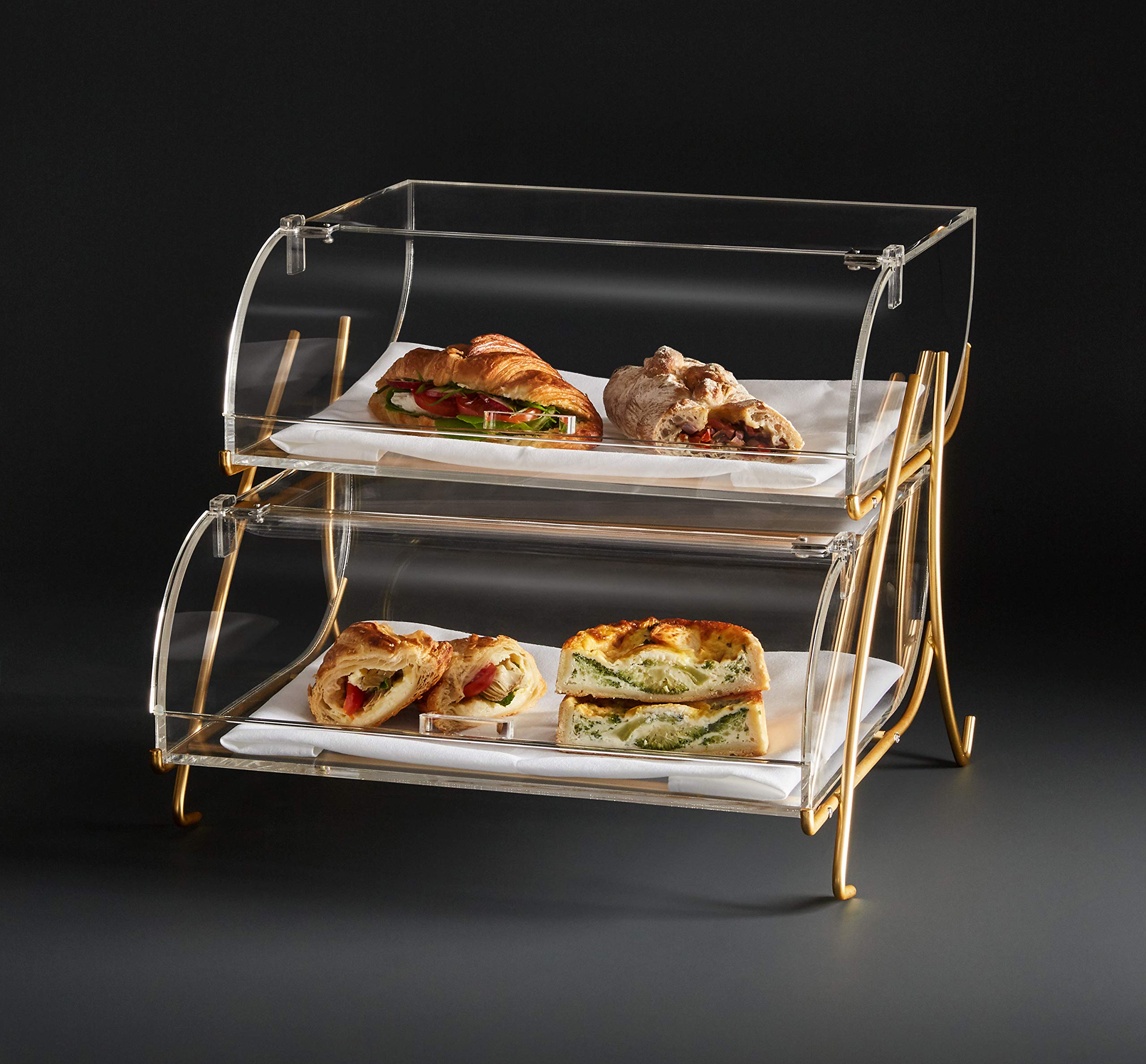 Rosseto BK020 2-Tier Bakery Display Case with Brass Metal Stand - Perfect for Bakeries, Cafes & Dessert Shops