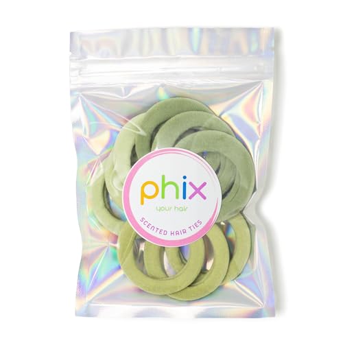 Phix Scented Hair Ties 9 Pack - No Damage Snag Free Ponytail Holders for Thick, Thin & Curly Hair - Elastic Hair Accessories (Crisp Apple Scent) - Perfect for Workouts, Yoga, Office & Everyday Use