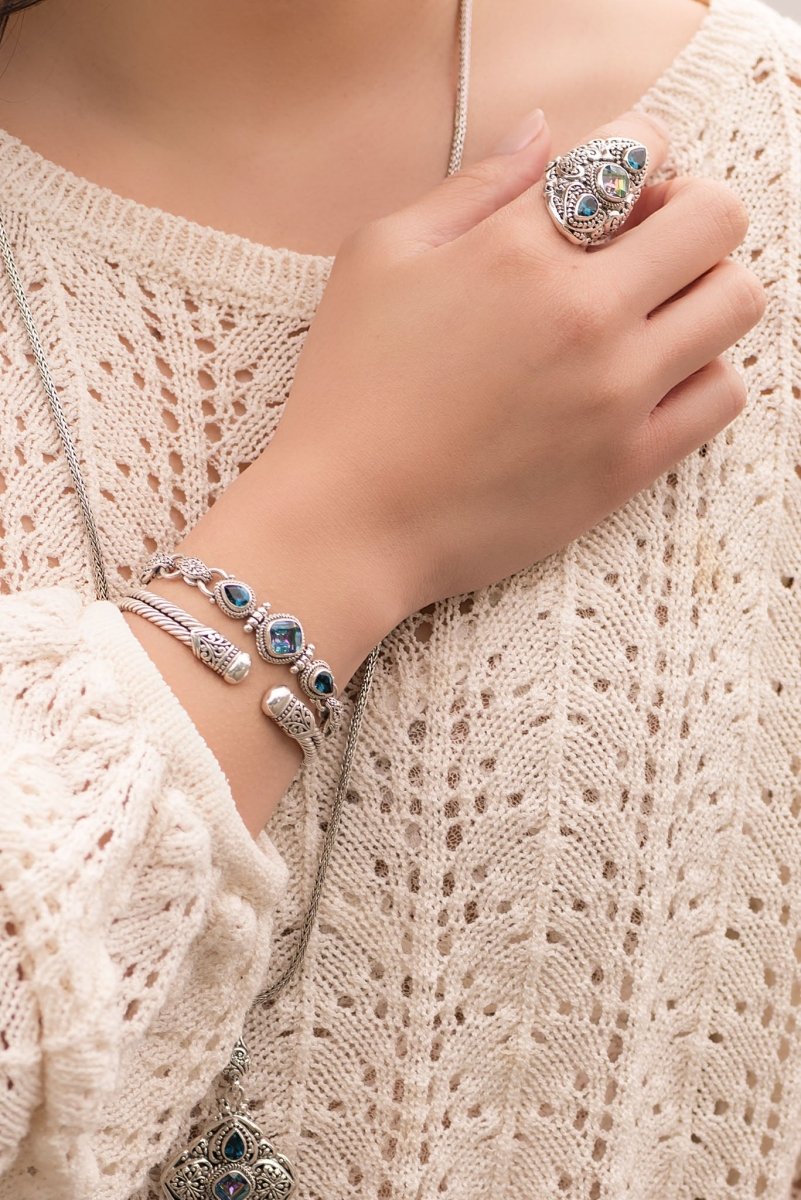 Gratitude Wins Ring II™ - Genuine Picasso™ Mystic Quartz & London Blue Topaz Jewelry for Women | Perfect for Engagements, Anniversaries & Special Occasions