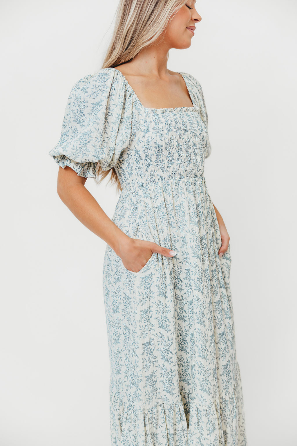 Livvy 100% Cotton Maxi Dress - Blue Foliage Print, Flowy Long Summer Dress for Women, Perfect for Beach Vacations, Garden Parties & Casual Outings