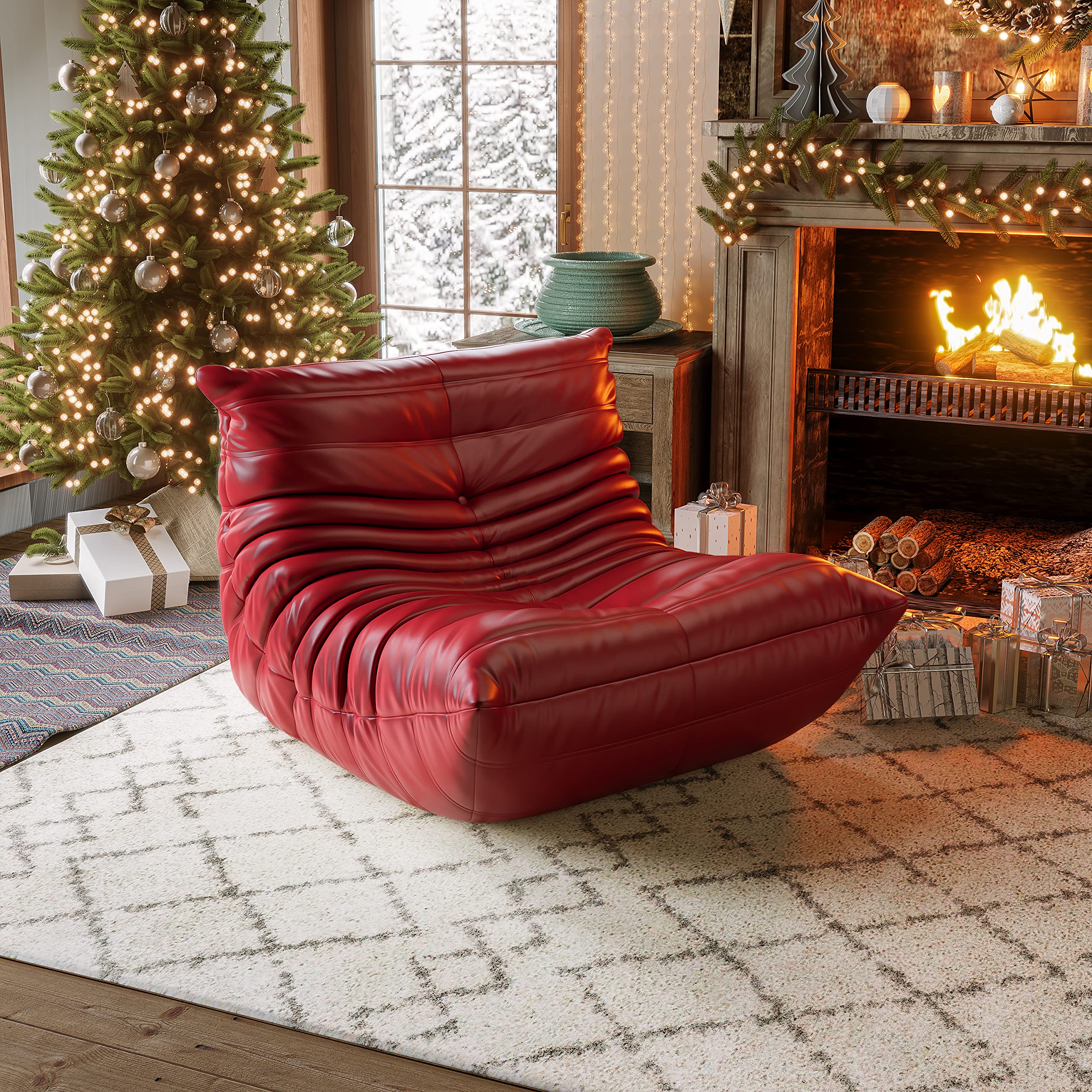 Fireside Chair - Soft Faux Leather Lounge Chair & Lazy Floor Sofa | Accent Bean Bag Couch for Living Room, Bedroom, Office | Perfect for Reading Nook, Meditation Corner & Small Space Relaxation