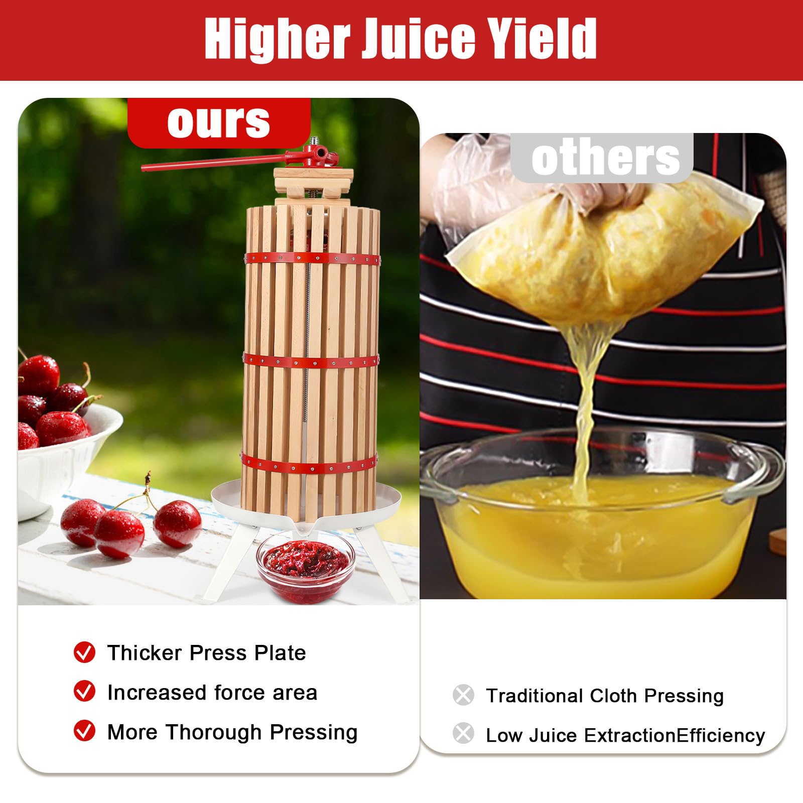 7.9 Gallon Manual Fruit Wine Press - Heavy Duty Wood & Steel Cider Press with T-Handle for Home Brewing, Apple Crushing, Juice Extraction - Perfect for Outdoor Kitchens, Homemade Wine Making, and DIY Cider Production