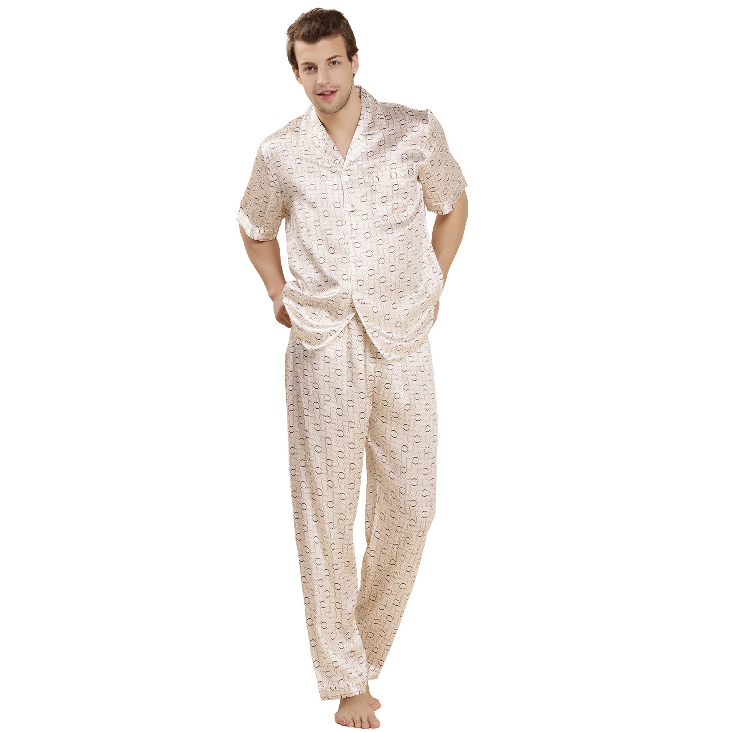 LoveSilk Men's 100% Pure Silk Pajama Set - Short Sleeve Sleepwear for Comfort & Luxury - Perfect Gift for Birthday, Anniversary & Father's Day - Ideal for Lounging, Travel & Relaxation at Home