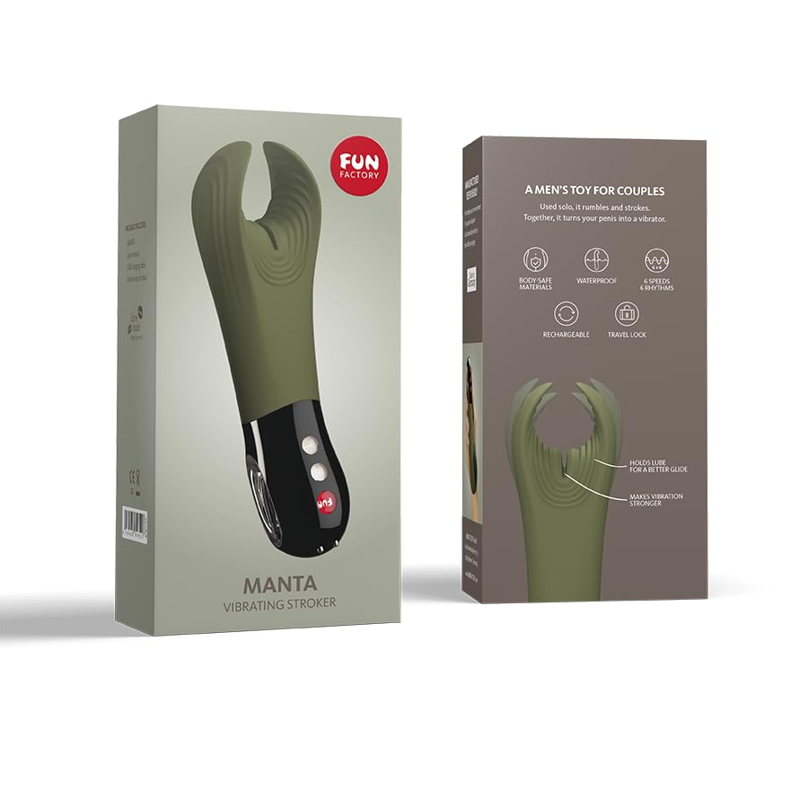 Fun Factory Manta Vibrating Male Stroker - Medical Grade Silicone Masturbator for Men | Waterproof & Body-Safe Design | Perfect for Solo Play & Couples' Intimacy (Moss Green)