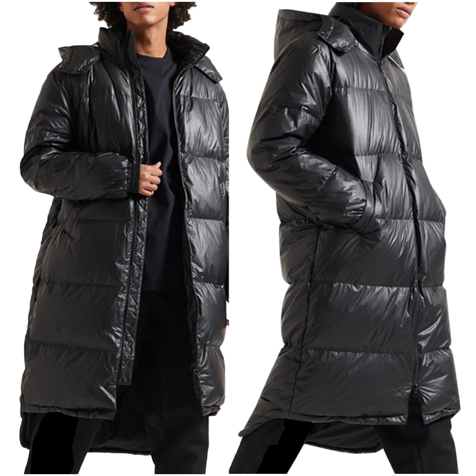Lroveb Men's Winter Jacket - Large Size Cotton Padded Coat with Pockets, Warm Long Parka for Cold Weather | Perfect for Outdoor Activities, Commuting, and Daily Wear
