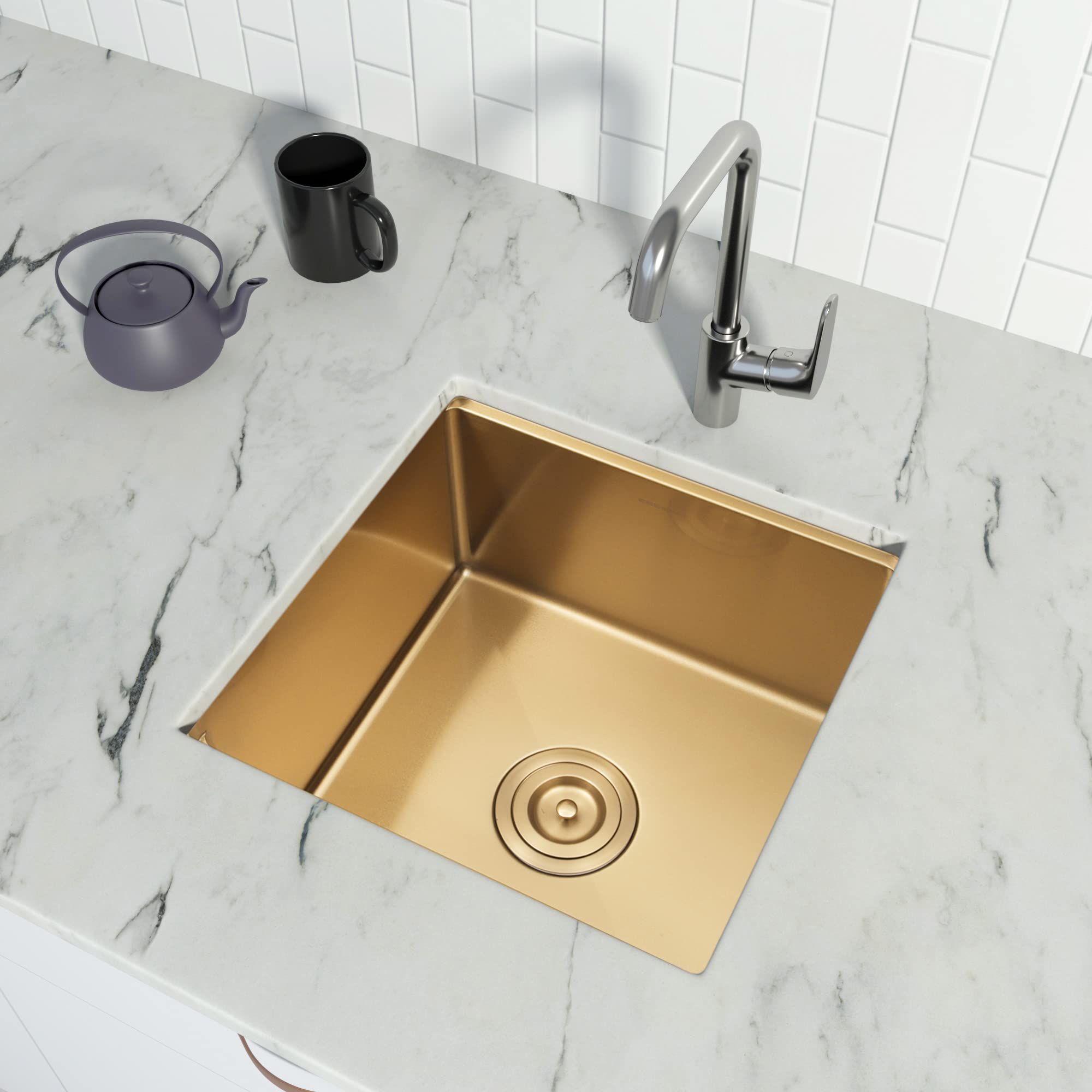17x17 Inch Undermount Gold Bar Sink - Stainless Steel Small Bar Prep Sink with Workstation for Kitchen, Bar & Restaurant Use