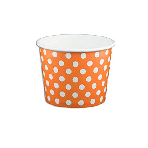 Polka Dot Paper Ice Cream Cups & Yogurt Cups - 12OZ (50 Pack) Orange - Perfect for Birthday Parties, Ice Cream Shops & Dessert Serving