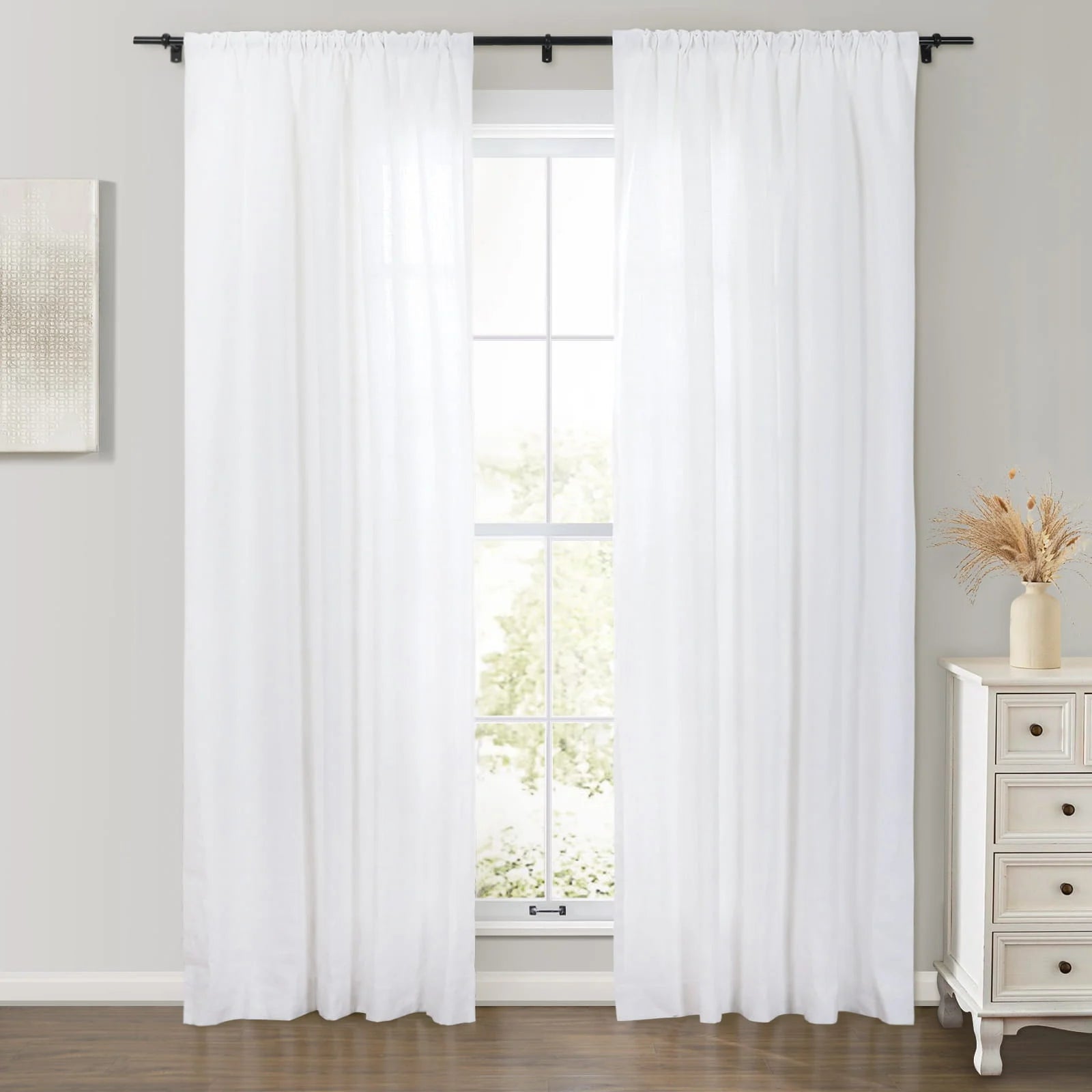 Erin Heavyweight 100% Linen Curtains - Soft Top Blackout Drapes for Living Room & Bedroom - Premium Textured Window Treatments for Home Decor