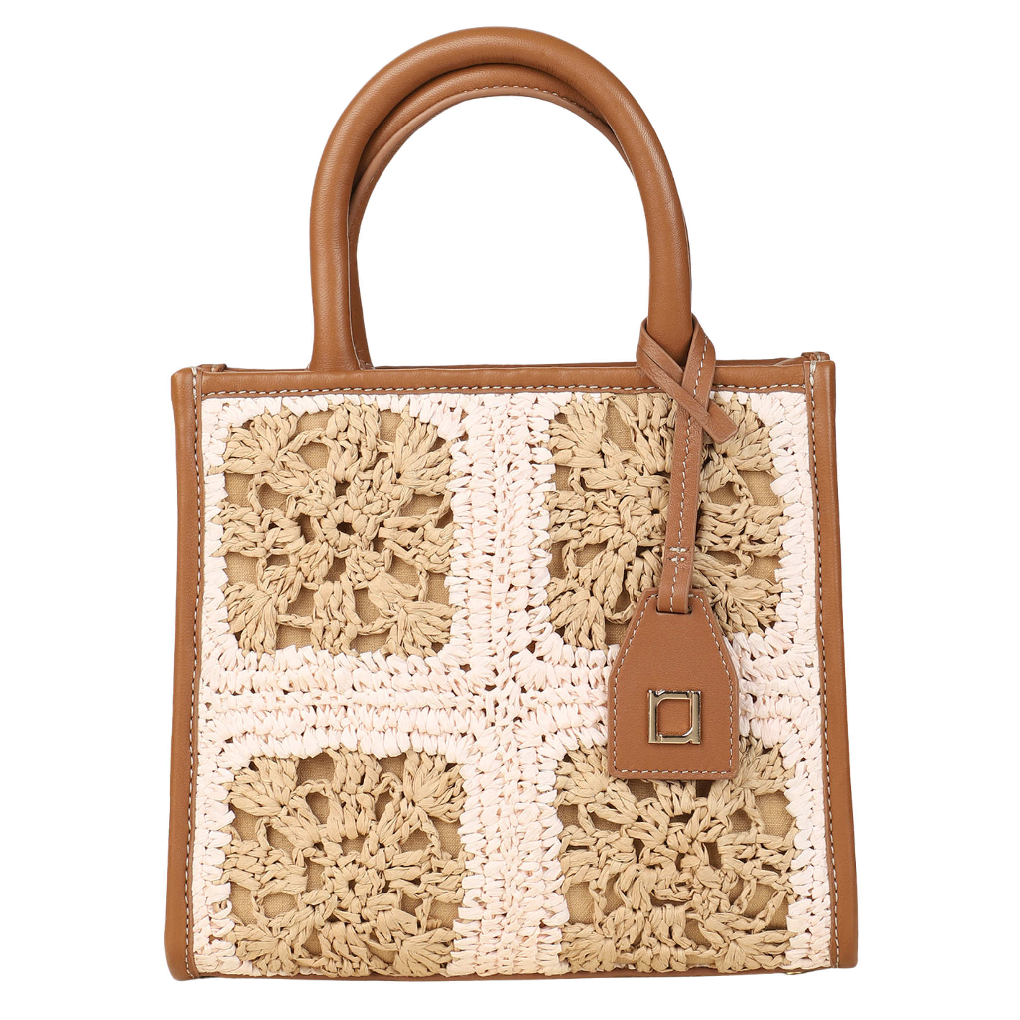 Ayesha Crochet Small Raffia Tote Bag - Natural Handwoven Beach Bag for Women, Summer Vacation, Shopping & Daily Use