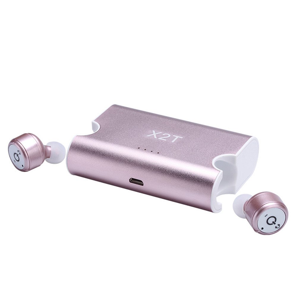 X2T Wireless Bluetooth Earbuds with Bluetooth 4.2, Dual Ear Headphones in Rose Gold - Perfect for Gym, Running, Travel & Work Calls