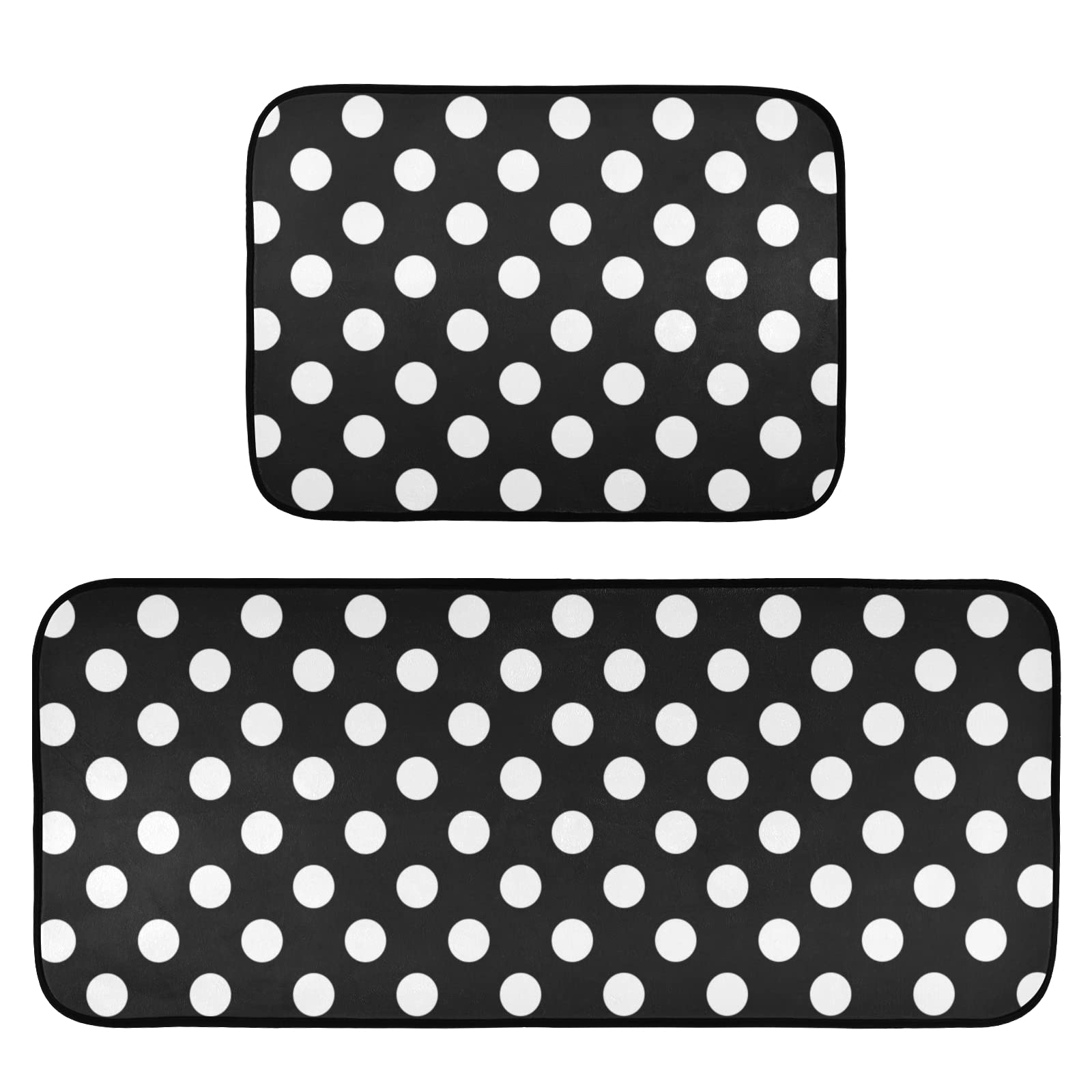 CaTaKu 2-Piece Non-Slip Kitchen Rug Set - Black & White Polka Dot Polyester Floor Mat, Washable Anti-Fatigue Standing Mat for Kitchen, Dining Room & Home Decor | Perfect for High-Traffic Areas & Comfortable Cooking