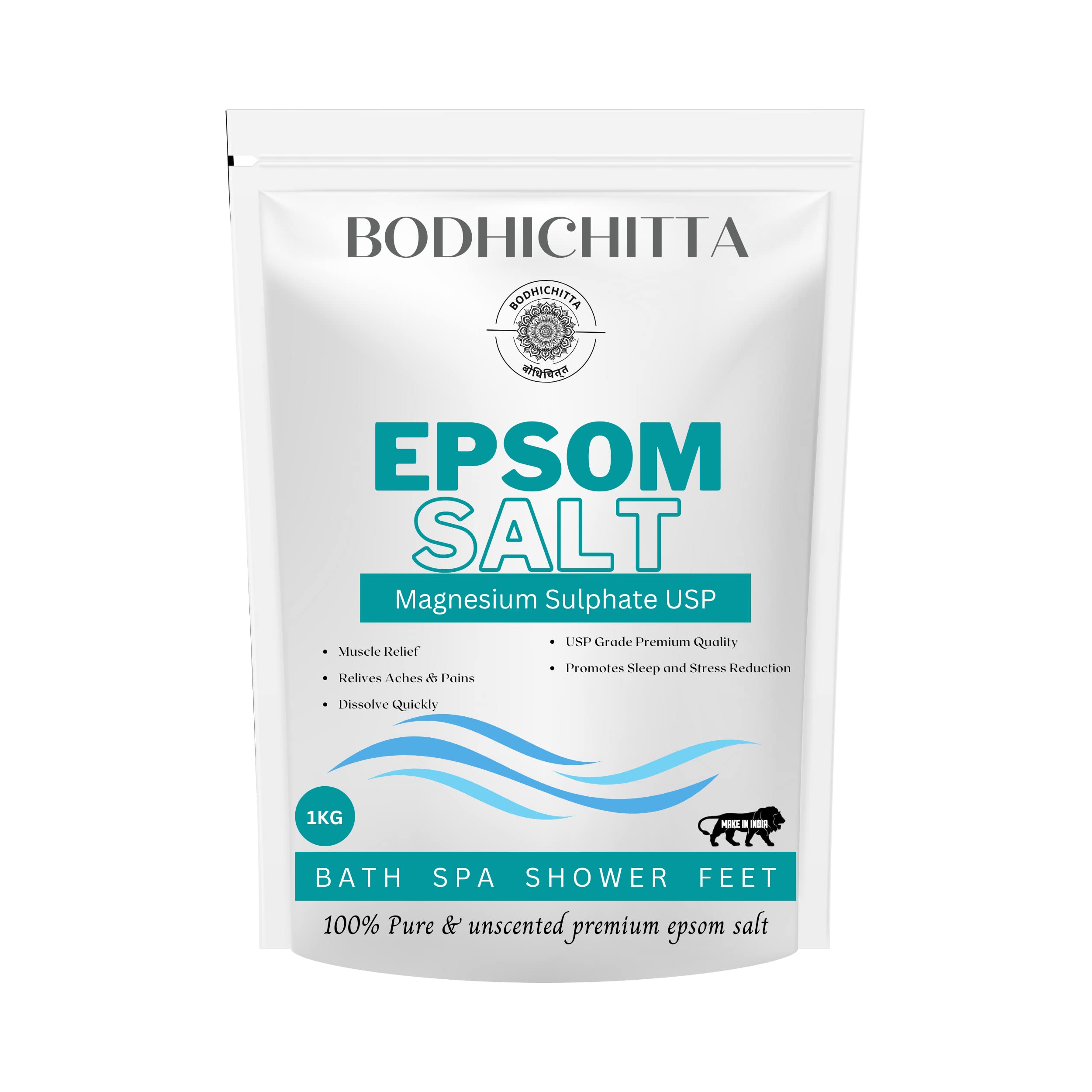 Bodhichitta Epsom Salt for Bath - 1kg Magnesium Sulfate Crystals for Muscle Relief, Pain & Stress Relief - Perfect for Relaxing Baths, Foot Soaks & Post-Workout Recovery