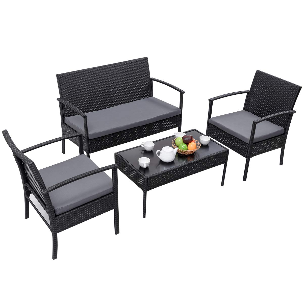 Casart 4-Piece Modern Wicker Rattan Patio Conversation Set - Outdoor Garden Furniture for Yard, Poolside & Backyard - Perfect for Relaxing, Entertaining and Lounging in Sun
