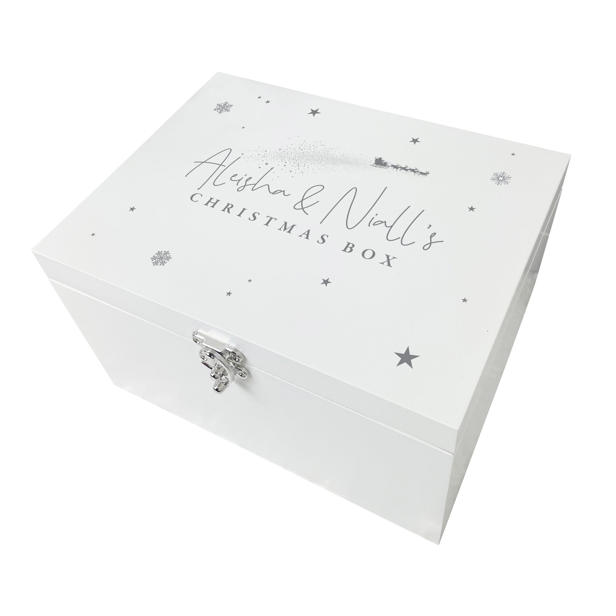 Personalized White Wooden Christmas Eve Box for Couples - 3 Sizes (22cm, 27cm, 30cm) - Perfect Gift for Anniversary, Wedding & Romantic Holidays