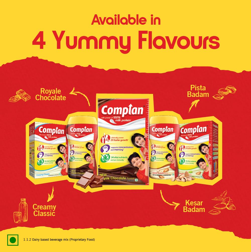 Complan Royale Chocolate Nutrition Drink Powder for Kids - 500g Jar | High Protein & 34 Essential Vitamins for Child Growth | Perfect for School Lunchboxes & After-School Snacks