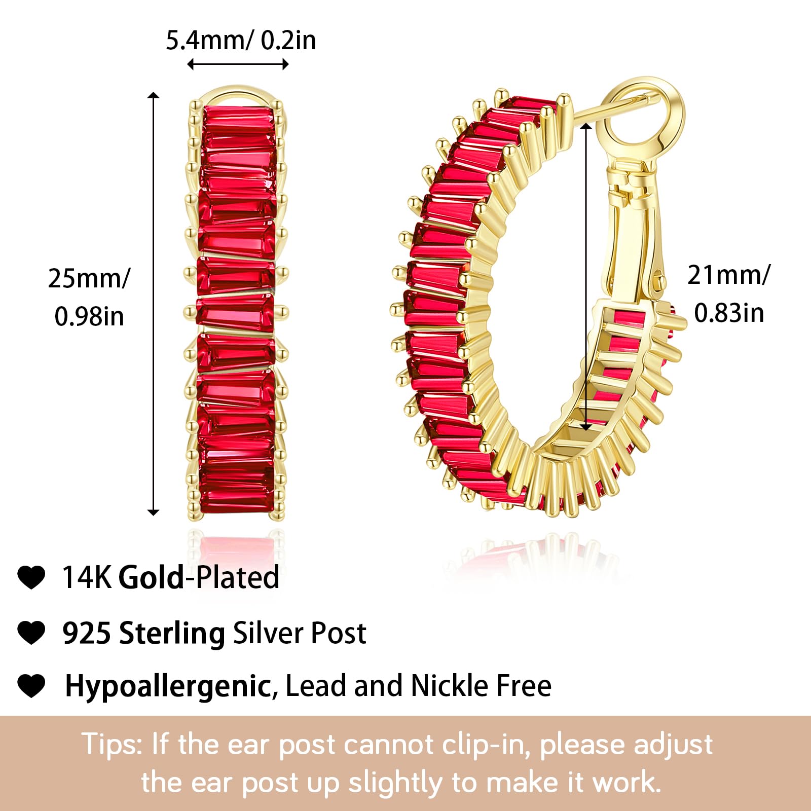 Trendy 14K Gold Plated CZ Hoop Earrings for Women - Lightweight Chunky Silver Hoops, Hypoallergenic Jewelry | Perfect for Parties, Weddings & Everyday Wear