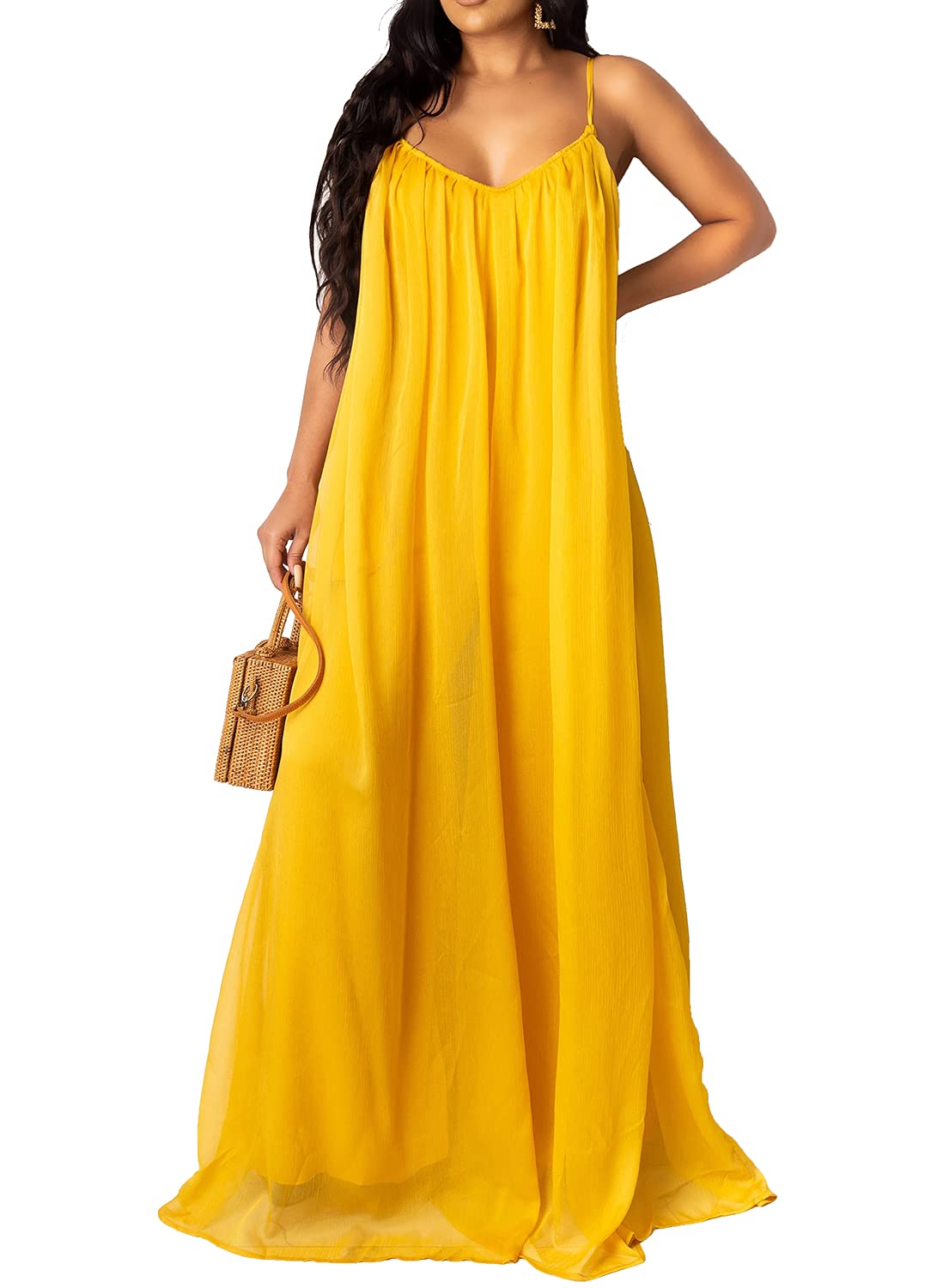 Plus Size Sleeveless Chiffon Maxi Dress for Women - Sexy Backless Evening Gown with Flowy Design | Perfect for Beach Vacations, Summer Parties & Formal Events