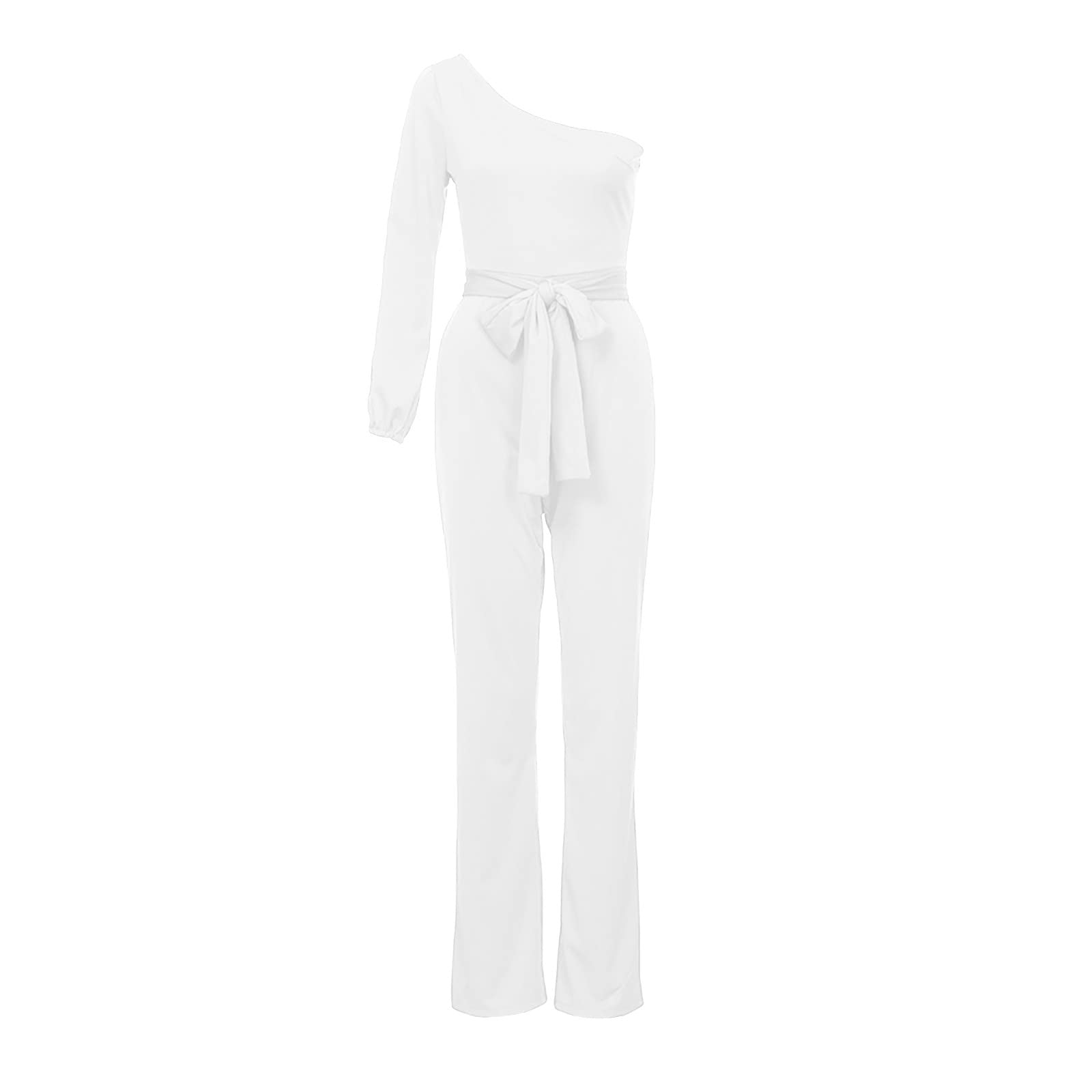 Trendy Women's Summer Jumpsuits 2024 - High Waist Tie Overalls, One Shoulder Romper for Cruise, Party & Vacation | Cute Dressy Outfits (White, Large) | Perfect for Beach Getaways, Date Nights & Summer Festivals