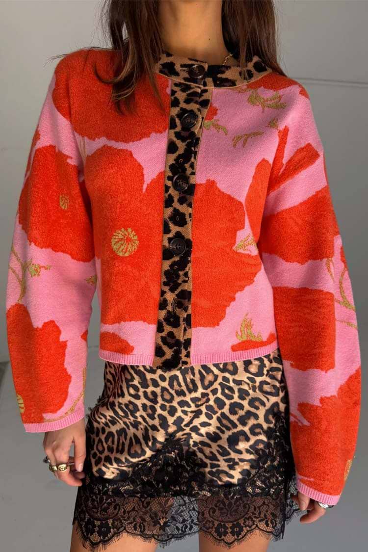 Pink Poppy Cardigan for Women - Soft Knit Sweater with Floral Design - Perfect for Spring & Fall Outfits, Office Wear & Casual Dates