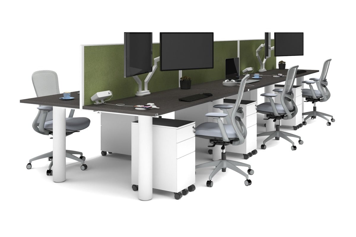 Quadro Cylinder Leg 6-Person Office Workstation Desk [1800L x 700W] - Modern Collaborative Workspace Solution for Team Meetings & Office Productivity