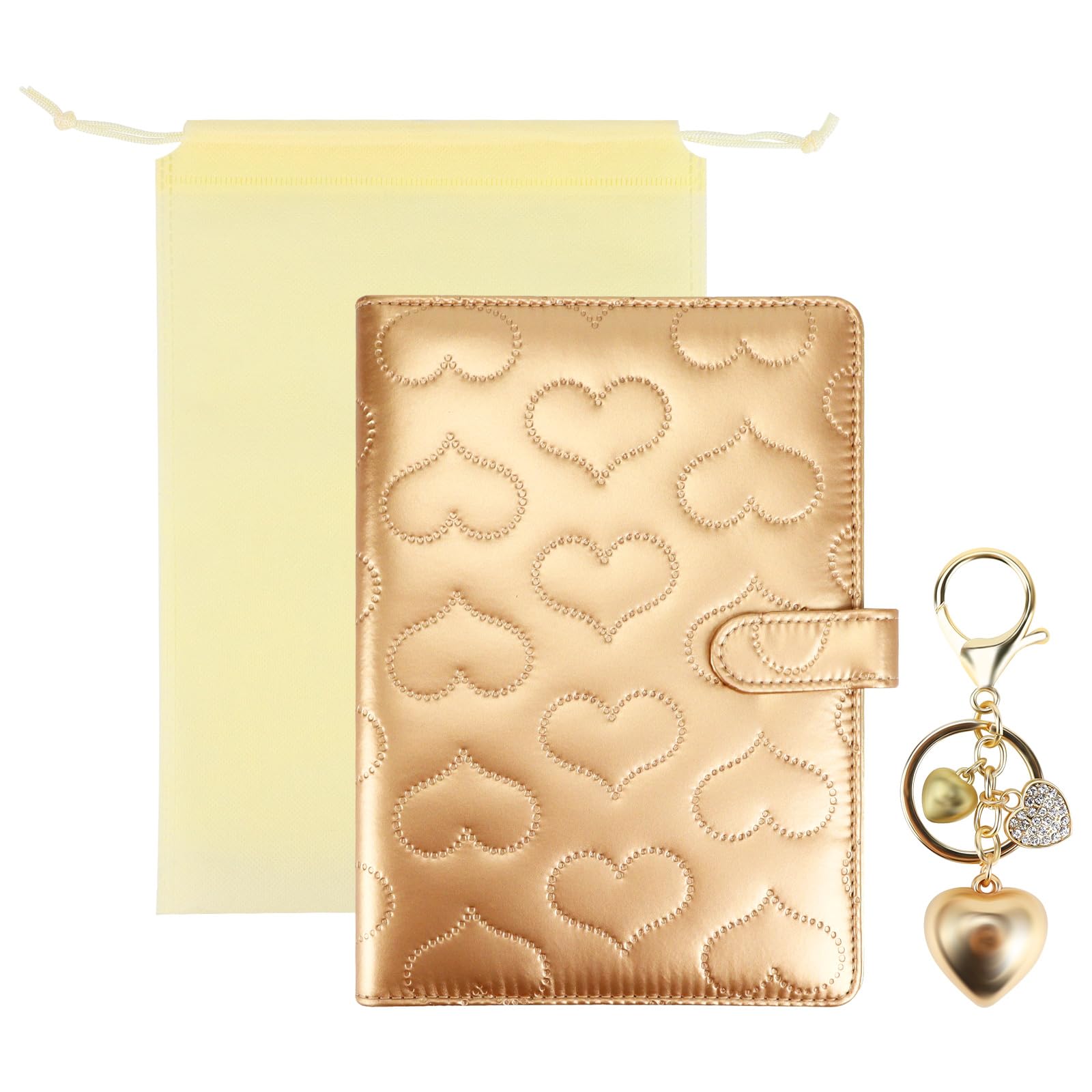 Premium A5 PU Leather Notebook Binder with 6-Ring Cotton Padding, Magnetic Buckle Closure & Gold Keychain - Refillable Planner for Budgeting, Journaling & Office Organization (Gold, A5 Size) - Perfect for Work, School & Personal Planning