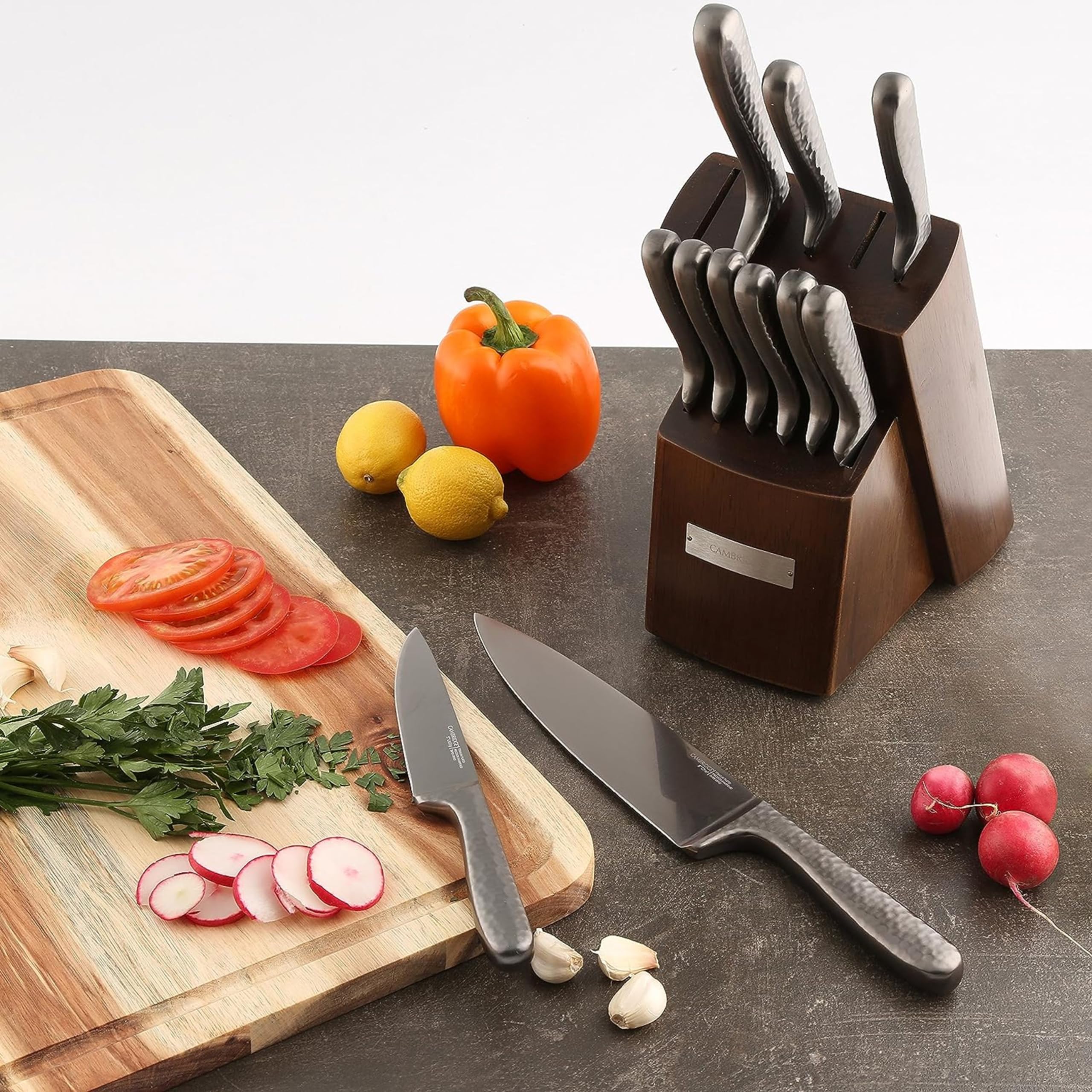 Cambridge Silversmiths Nero 12-Piece Stainless Steel Cutlery Set with Knife Block - Elegant Flatware for Dinner Parties, Holiday Meals & Formal Dining