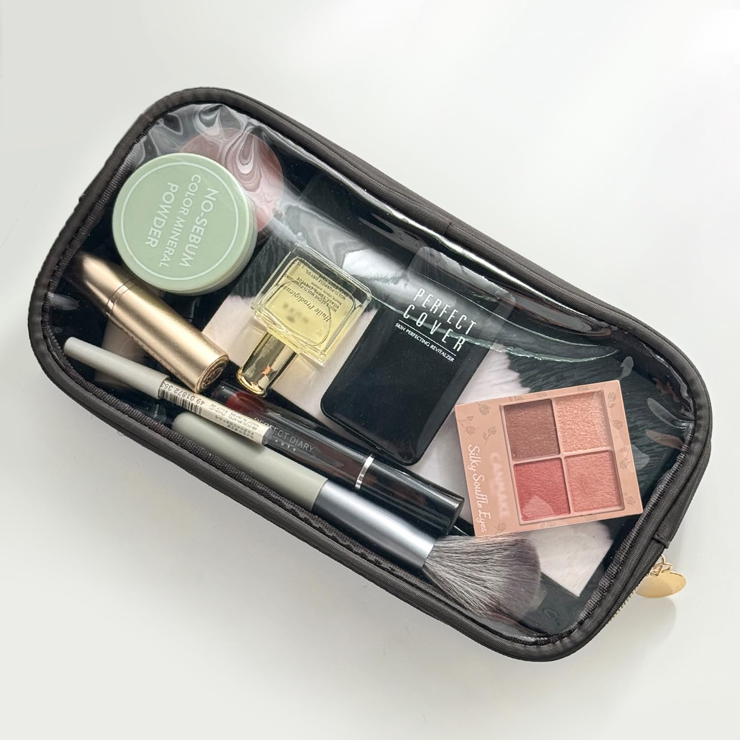 Clear Makeup Bag Mini Cosmetic Pouch - Small Travel Toiletry Bag for Women, Cute Zipper Organizer for Purse Essentials (Black, Small) - Perfect for Travel, Gym & Daily Organization