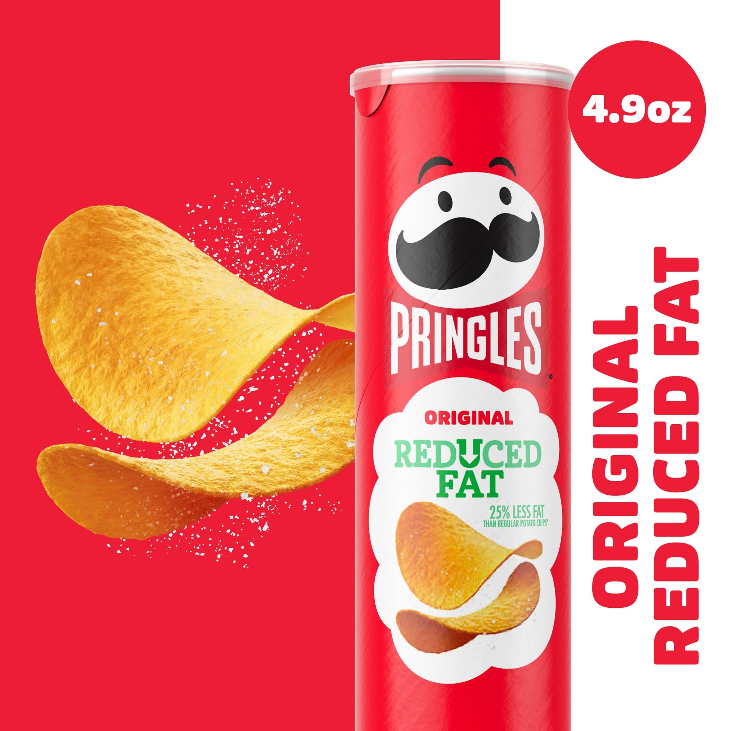 Pringles Reduced Fat Potato Crisps Chips - 4.9oz Can (Pack of 1) | Healthy Lunch Snacks, On-The-Go Snacking for Work, School & Travel | Low Fat Crunchy Treat