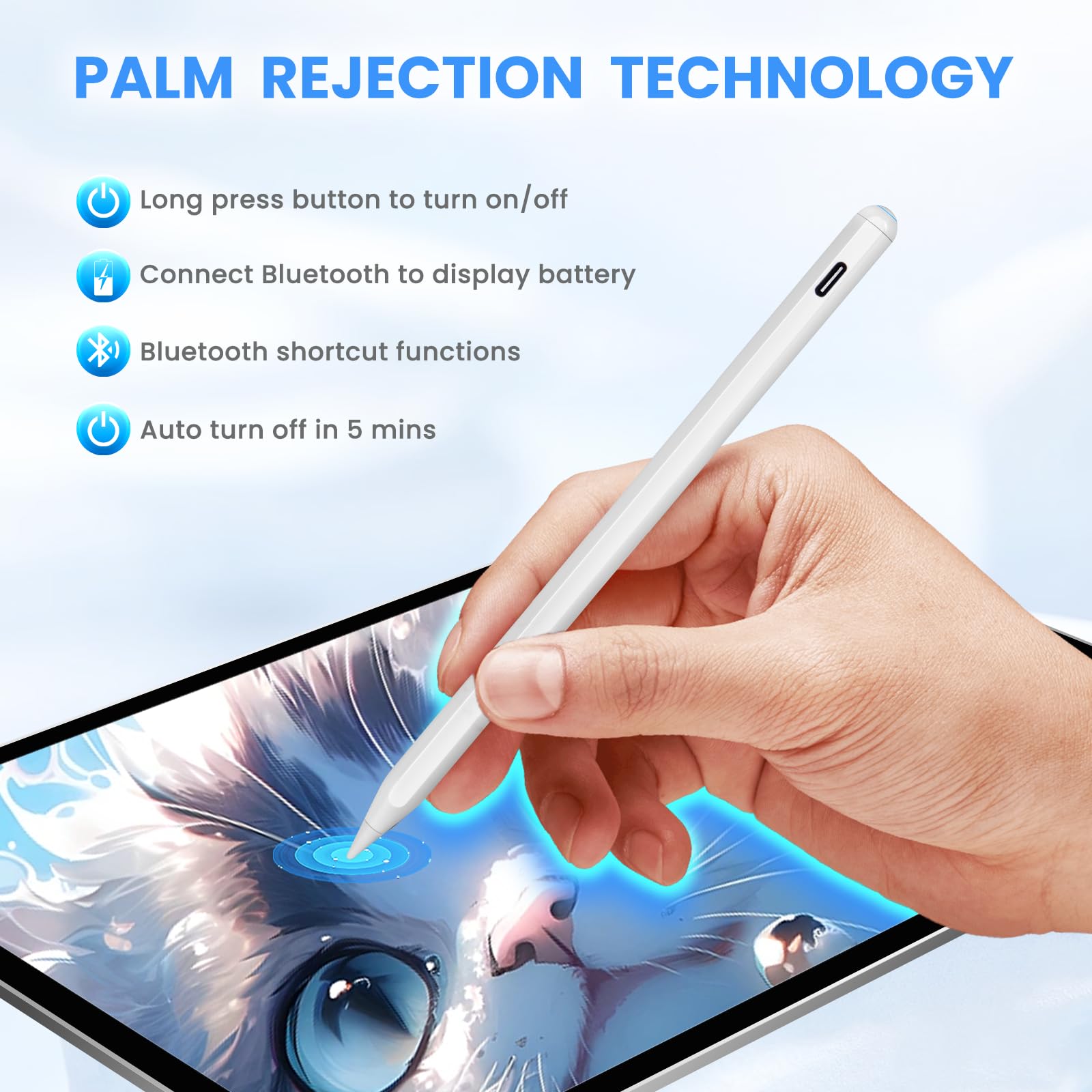 Apple Pencil for iPad 10th/9th/8th Gen, iPad Air 4th/5th Gen, iPad Mini 6th Gen & iPad Pro 11/12.9 Inch - Magnetic Wireless Charging USB-C Stylus Pen - Perfect for Drawing, Note-Taking & Professional Work