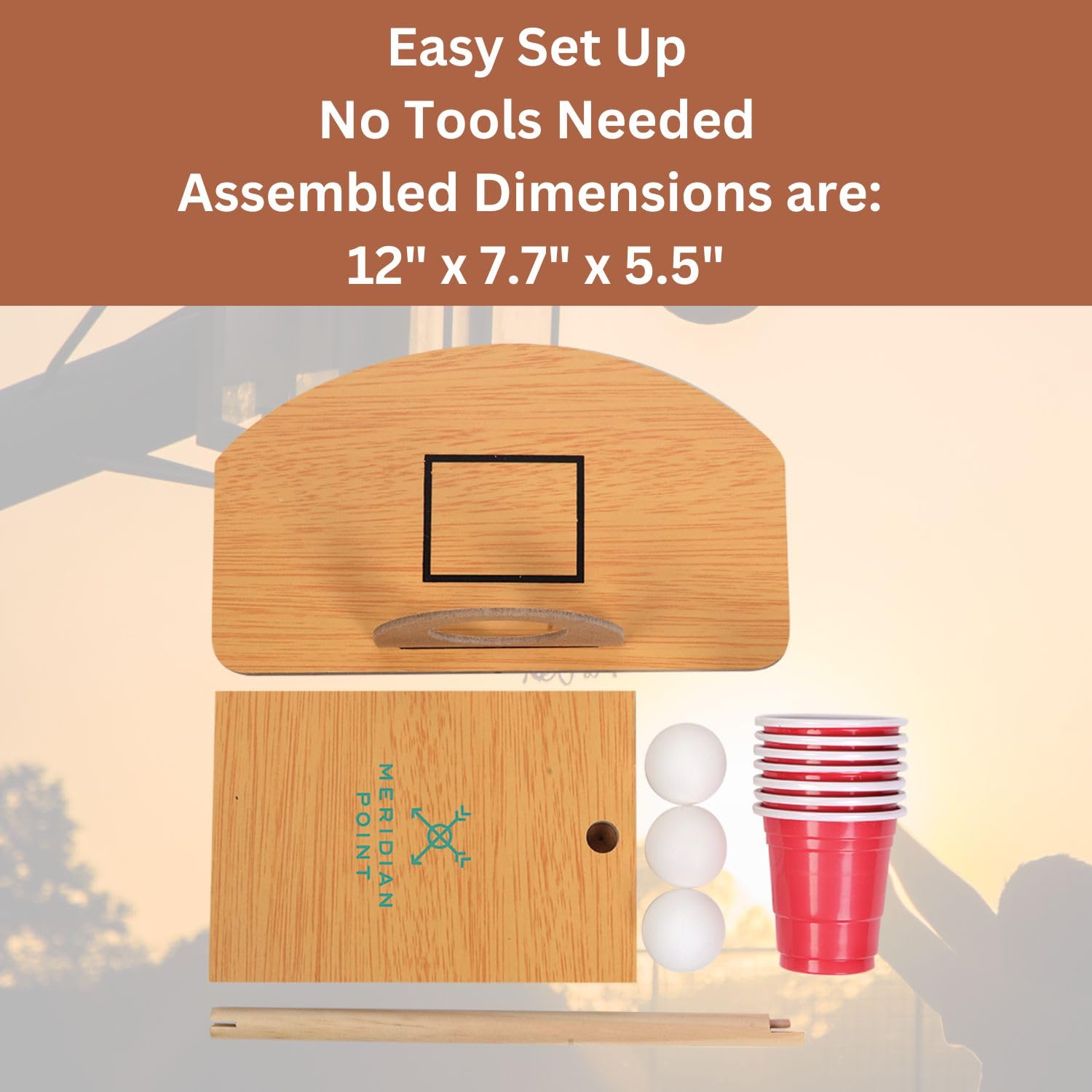 Mini Tabletop Basketball Pong Game Set - 6 Red Cups, 3 Ping Pong Balls & Mini Basketballs for Indoor Fun | Perfect for Office, Home & Party Games | Desktop Basketball Accessories for Adults & Kids