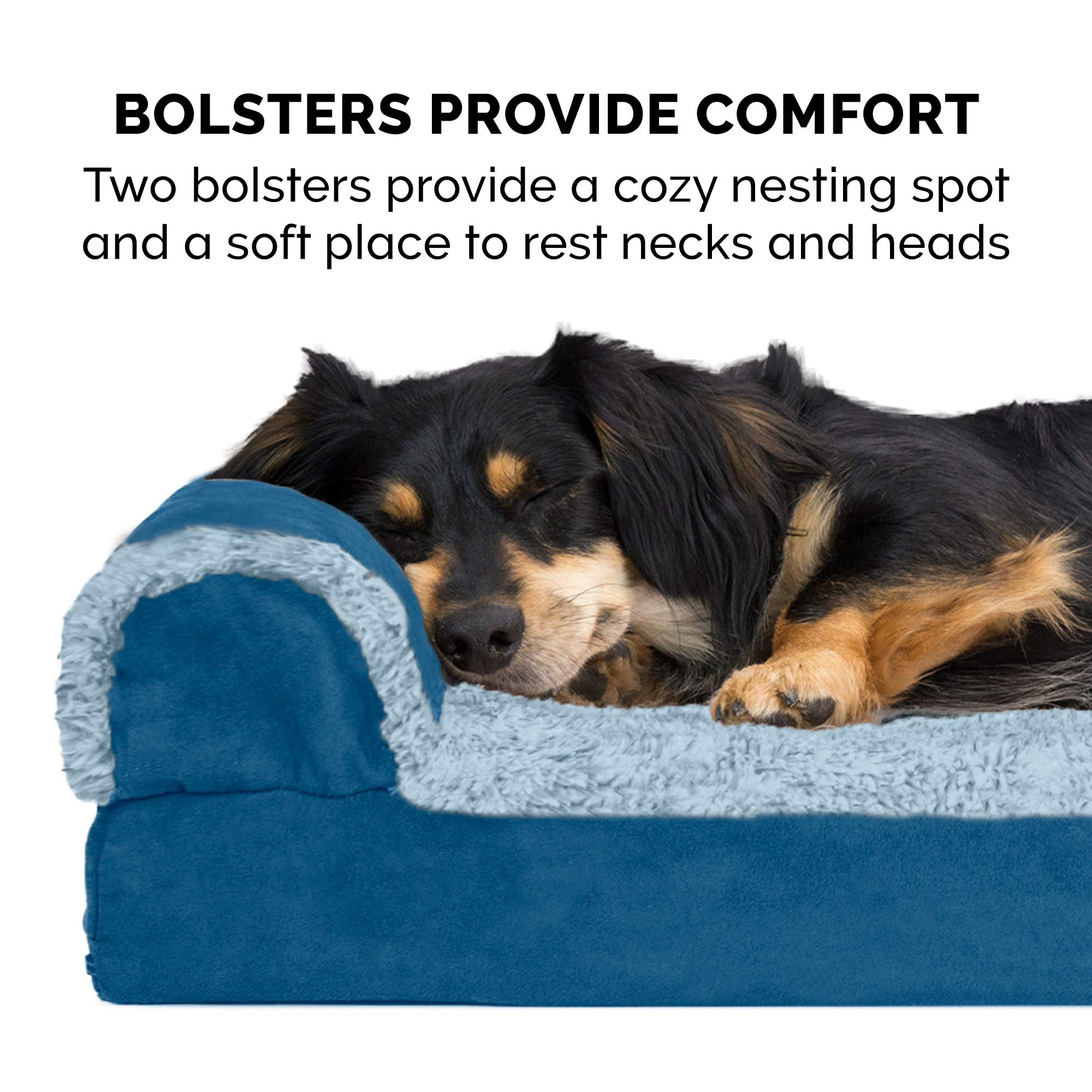 Furhaven Orthopedic Dog Bed for Large Dogs - Washable Cover & Bolsters - Plush Faux Fur - Perfect for Living Room or Bedroom