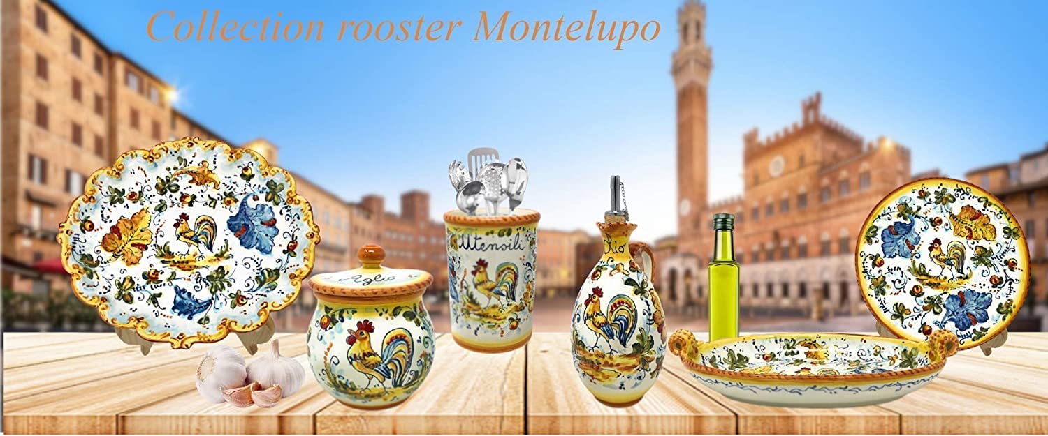 Hand-Painted Italian Ceramic Butter Dish with Rooster Design - Tuscan Art Pottery from Montelupo, Italy | Perfect for Kitchen Decor & Gift Giving