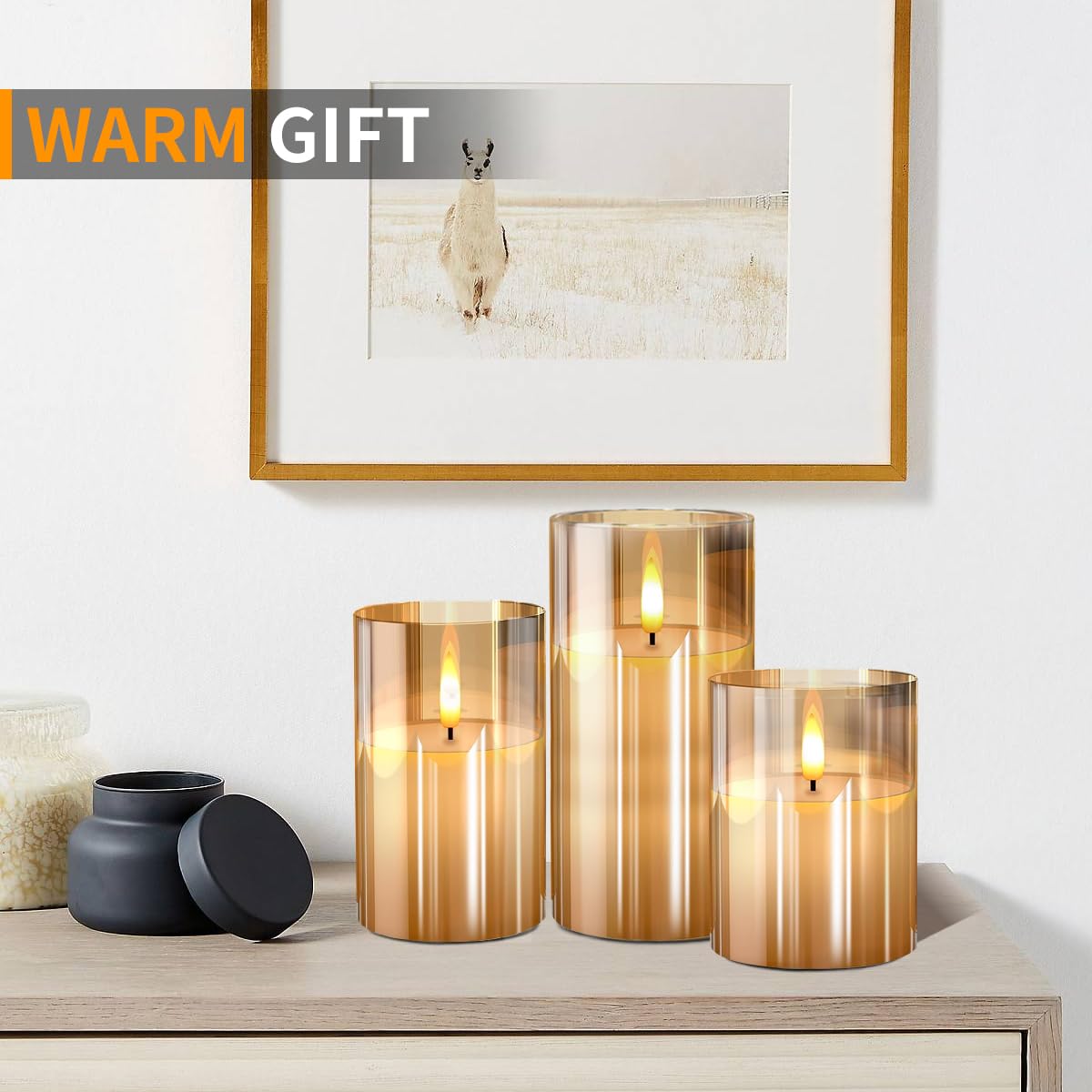 Flickering Flameless LED Candles with Remote Control & Timer - Set of 3 Gold Glass Effect Battery Operated Candles for Wedding, Party, Home Decor - Perfect for Romantic Dinners, Holiday Centerpieces & Spa Relaxation