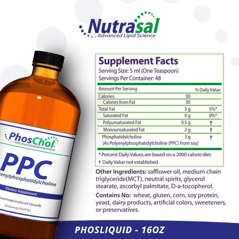 PhosChol PPC 3000mg Polyenyl PhosphatidylCholine Liquid Supplement - 16 oz Bottle for Liver Support & Brain Health | Ideal for Daily Wellness & Detox Routine