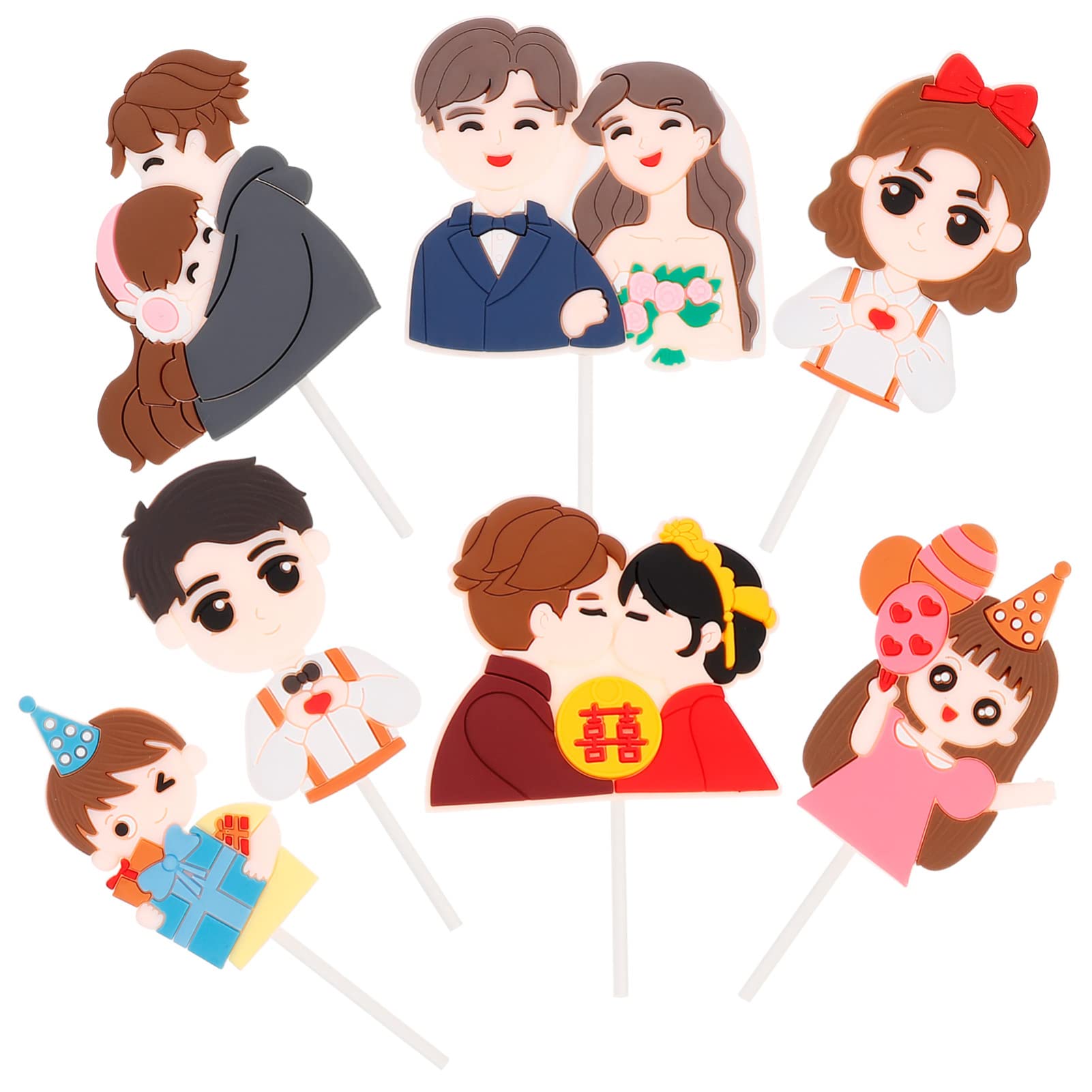 7pcs Valentine's Day Cake Toppers - Heart-Shaped Cake Inserts & Decorative Cards for Romantic Cakes, Cupcakes and Party Desserts - Perfect for Valentine's Day Celebrations, Wedding Anniversaries and Romantic Date Nights