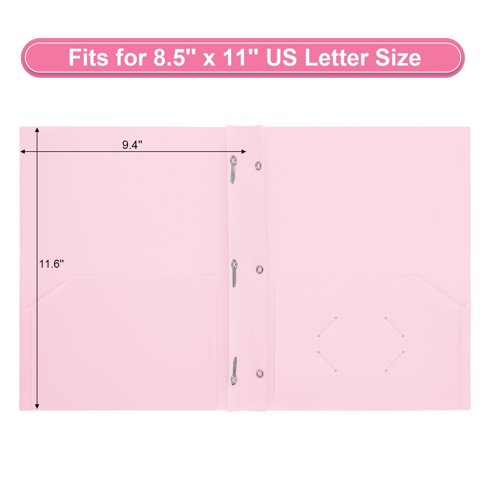 SUIN Plastic Project Folders with 2 Pockets & 3 Prongs - Bulk Pack of 12 Letter Size File Folders for School, Office & Home Organization - Pastel Pink - Perfect for Homework, Reports & Document Storage