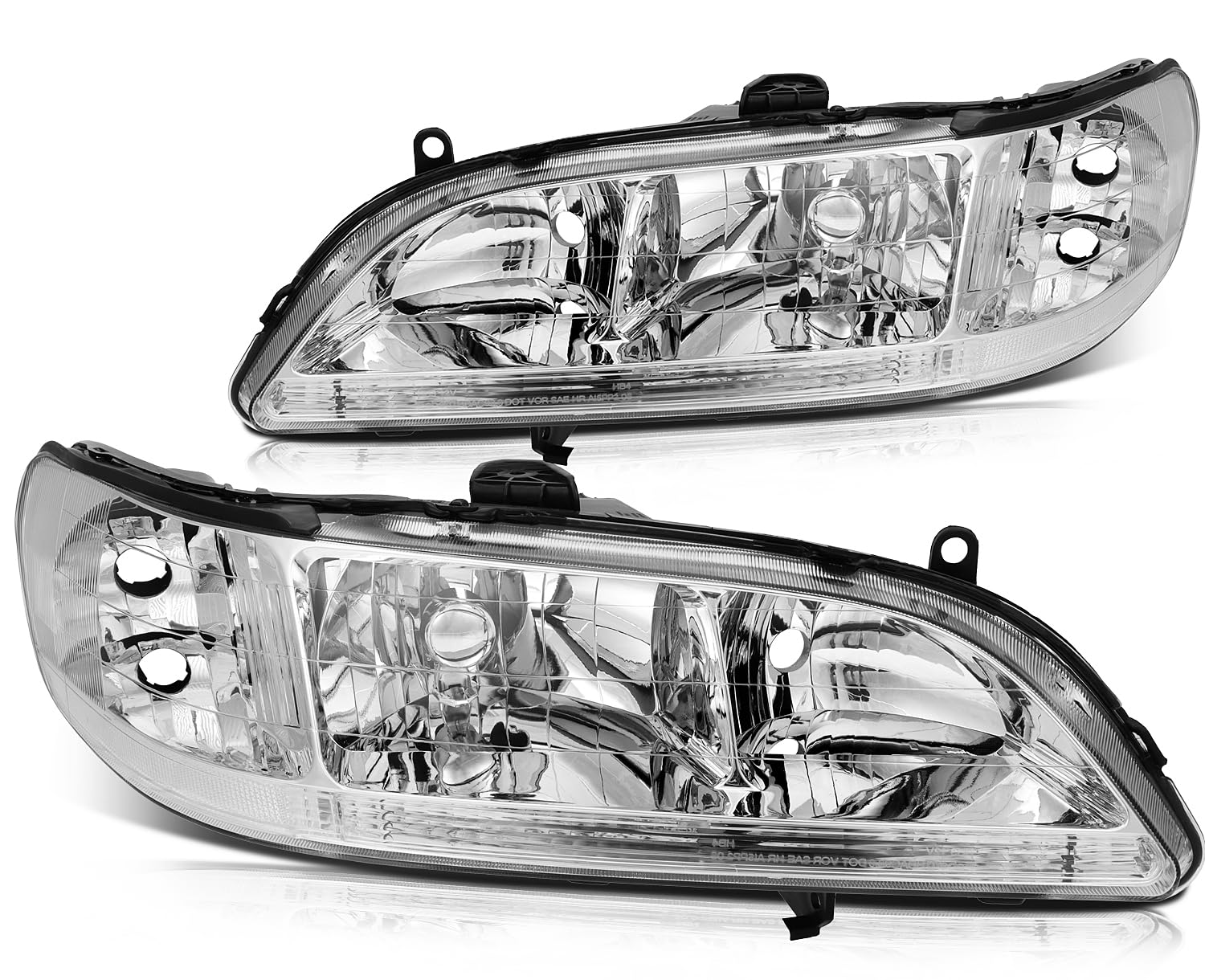 ECCPP Headlight Assembly Pair for Honda Accord 1998-2002 - Chrome Housing, Clear Reflector & Lens - Driver & Passenger Side - Perfect for Night Driving & Car Restoration Projects