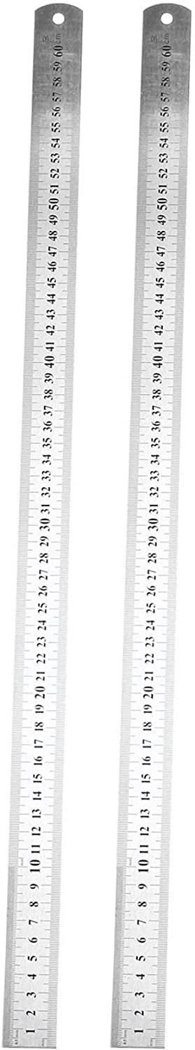 2-Pack Stainless Steel Double-Sided Measuring Ruler - 60cm/24 Inch Metal Straight Edge Ruler for DIY, Woodworking, Sewing & Craft Projects (Silver)