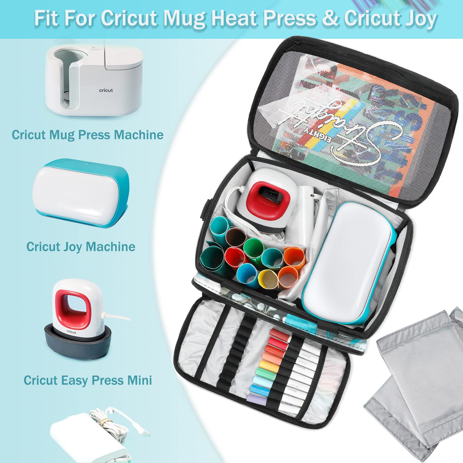 AMOIGEE Durable Carrying Case for Cricut Joy & Mug Press - Compact Storage Organizer for Easy Press Mini & Cricut Joy Accessories - Perfect for Crafting, Travel & Home Organization