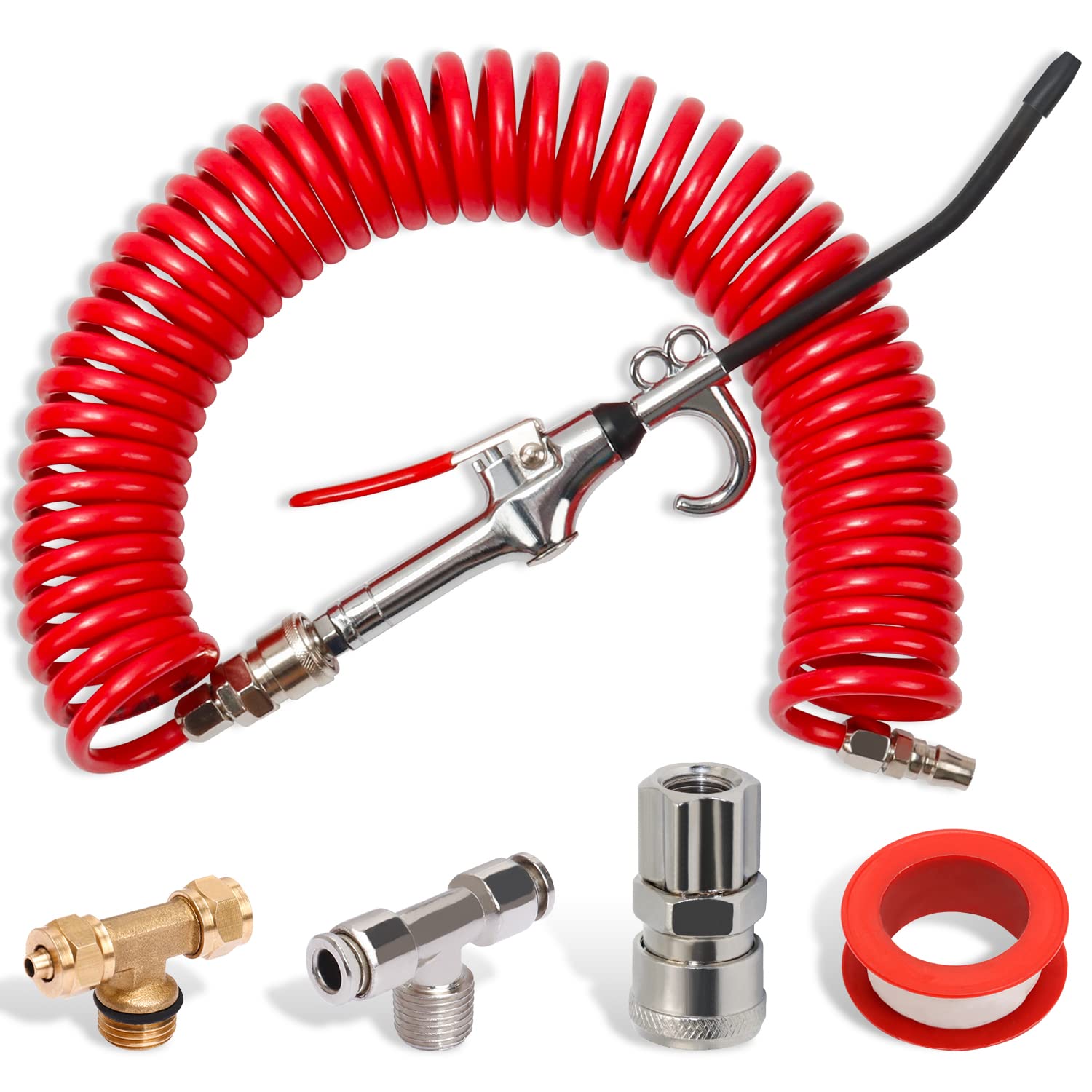 CheeMuii 9m Red Truck Dust Air Blow Gun Kit - Heavy Duty Cleaning Tool with Long Nozzle & Hose for Automotive, Workshop & Industrial Use