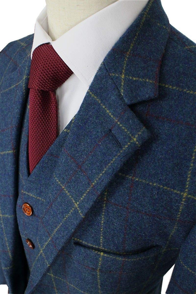 Men's Wool Blend Tweed Slim Fit Check Plaid Casual Dress Suit Pants - Formal & Business Attire for Office, Weddings & Special Occasions